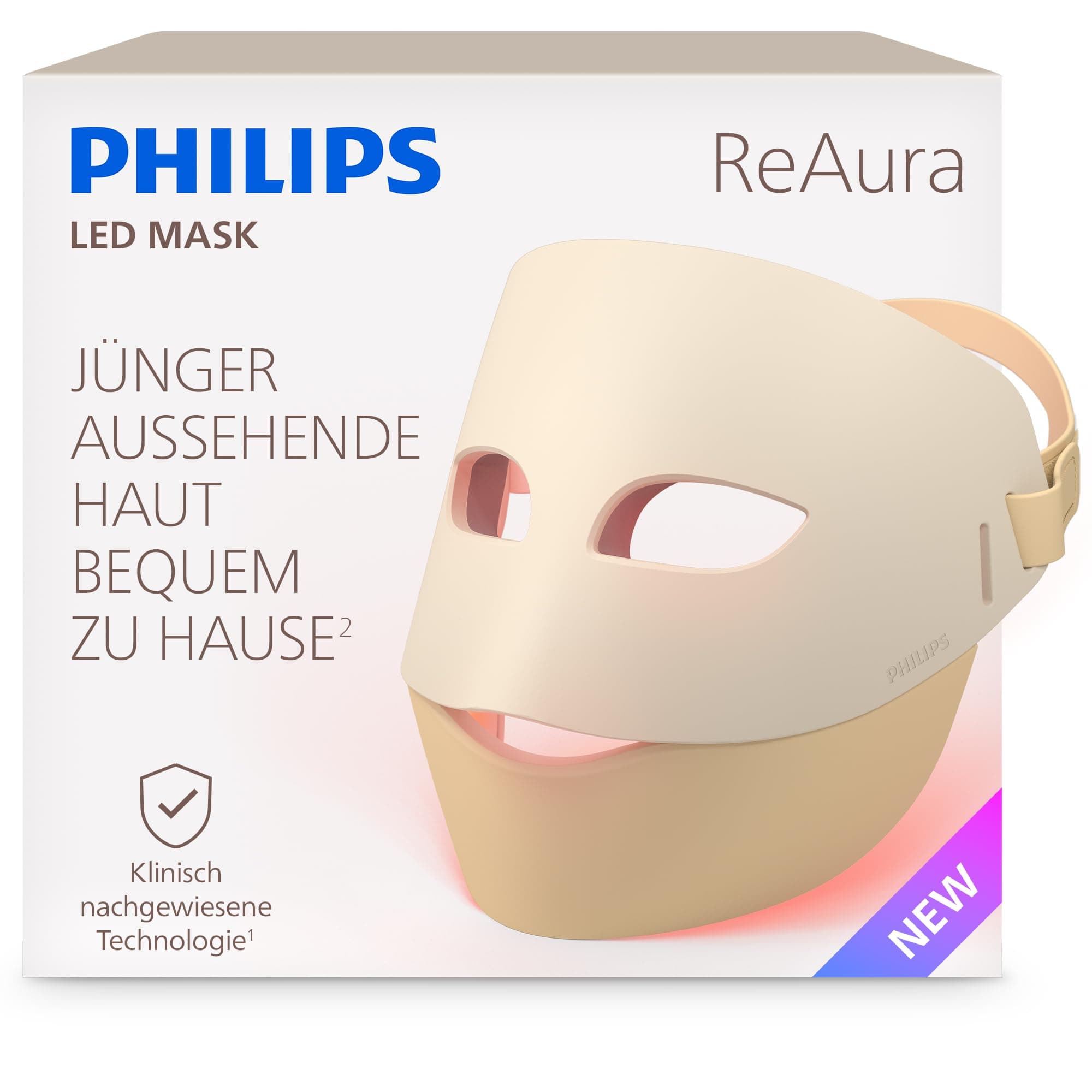 Philips ReAura LED-Gesichtsmaske – 3-in-1 für Gesicht, Augenpartie und Hals, 3 Modi, klinisch bewiesene Rot-, Blau- und Nahinfrarot-Lichttechnologie¹, flexible Passform, 10-Min.-Routine, LTM7100/00