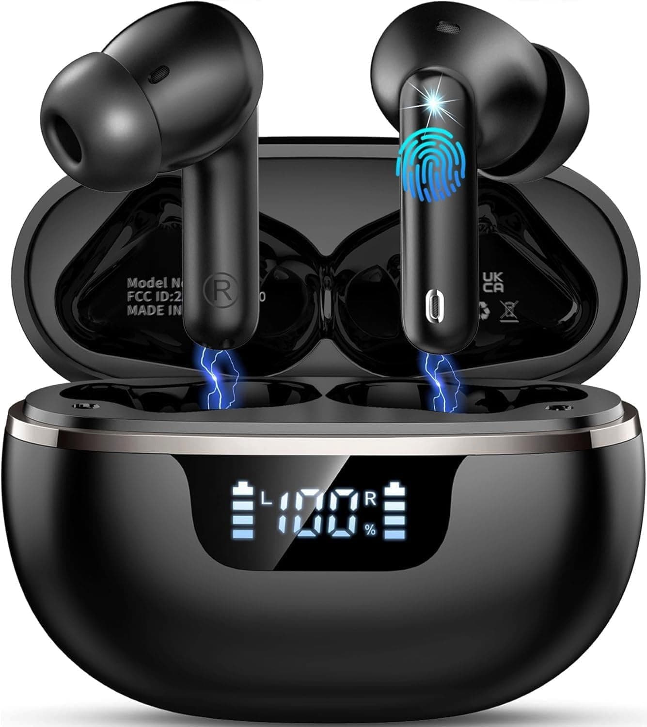 Nuovo Cuffie Bluetooth 5.4, Auricolari Bluetooth Stereo HiFi Con 4 ENC Microfoni Anti-Rumore, Durata 50 Ore Cuffiette In Ear, Impermeabili IP7 Cuffie Senza Fili, Cuffiette Touch Control, LED-Display
