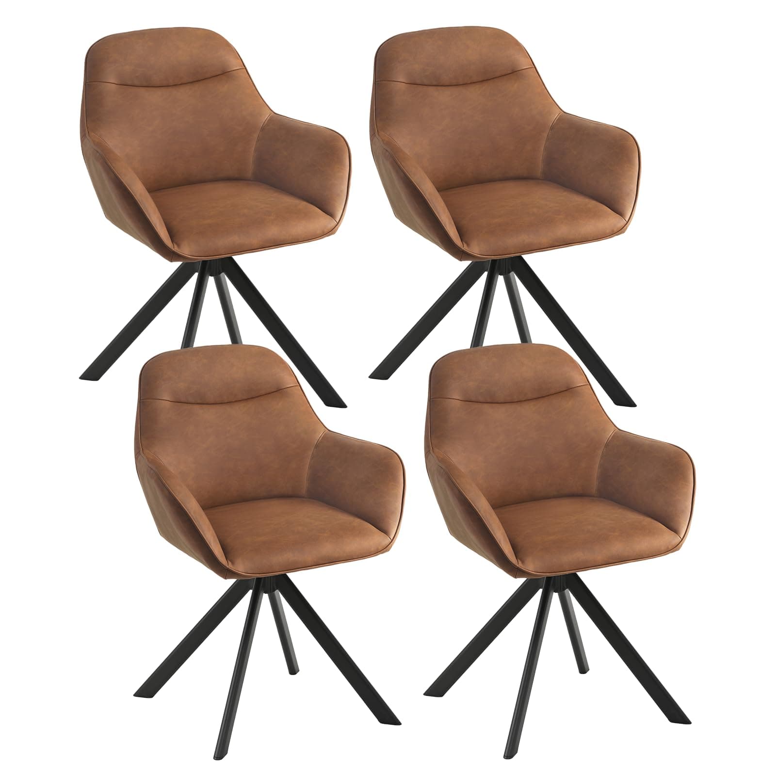 Goeurvant Chaises Pivotante 360° Lot de 4, Chaises Simili Cuir Marron avec Accoudoirs, Salle à Manger, Chaises Fauteuil avec Pieds en Métal pour Salon Cuisine