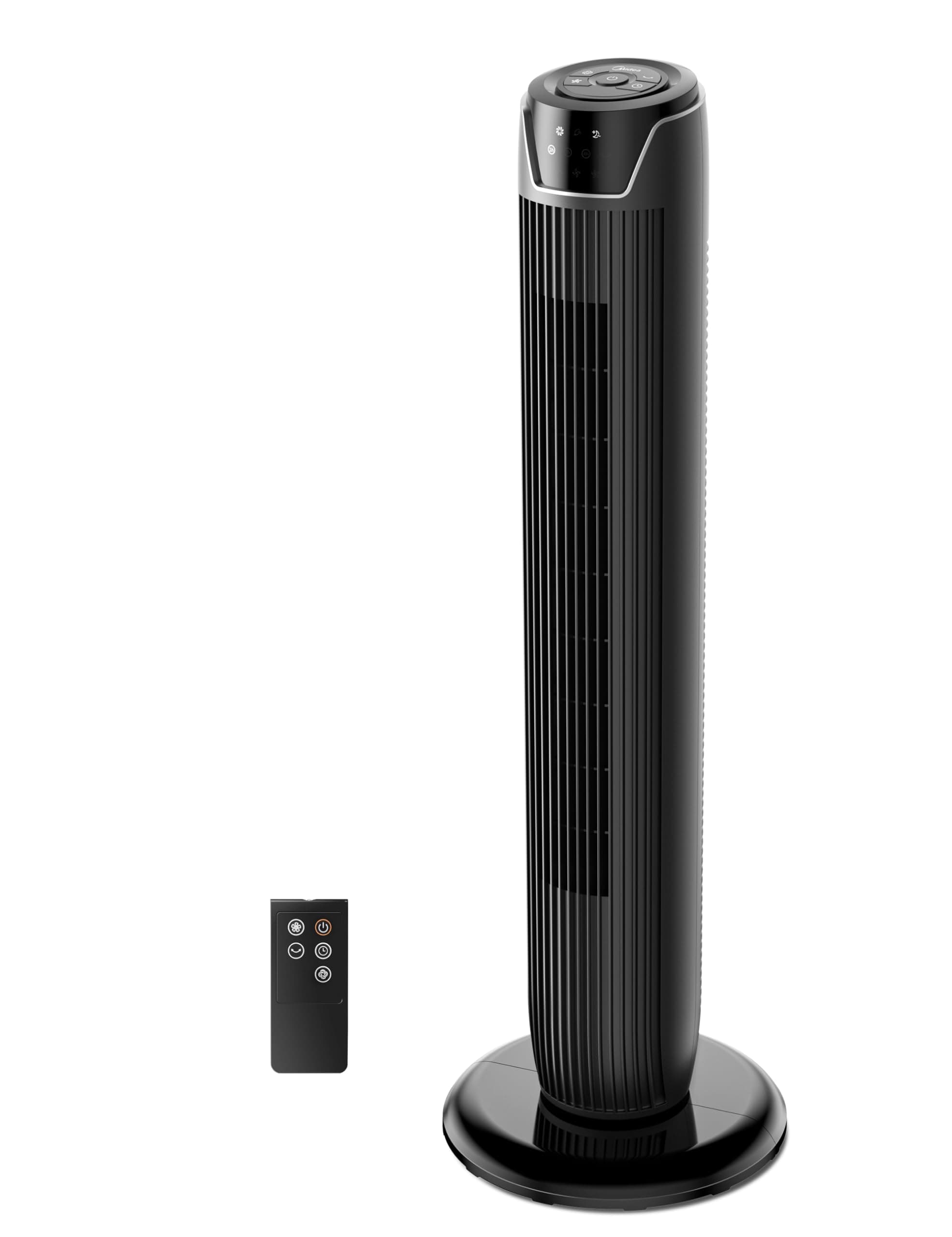 Midea FZ10-17JR Ventilatore a Torre Silenzioso con Telecomando, Ventilatore da Terra Portatile 45W, 90° Oscillazione, Display LED, 3 Velocità e 3 Modalità, Timer 7H, per Casa e Ufficio, 36", Nero