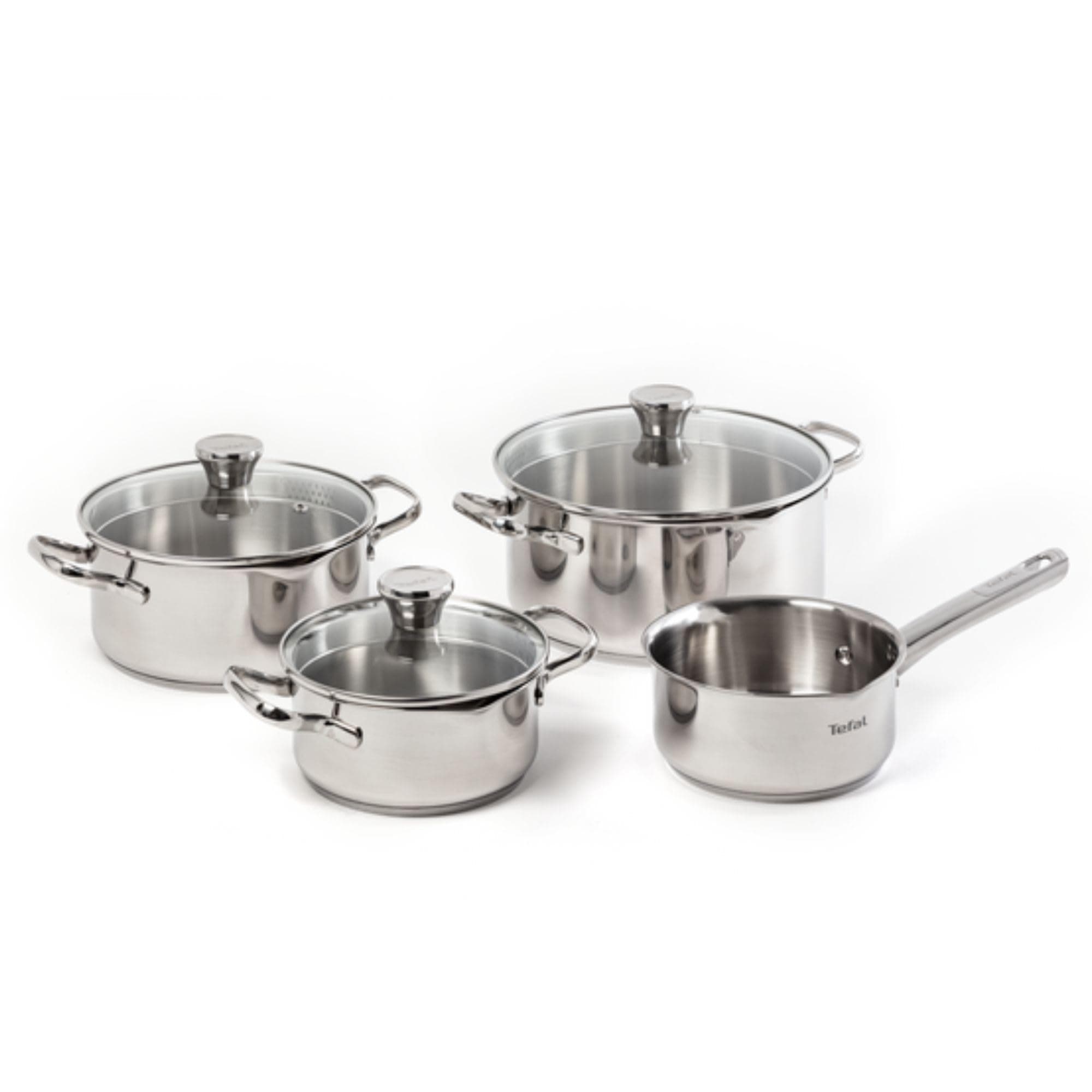 Tefal Duetto - Juego de 3 Ollas 16/20/24 cm + Cazo 16 cm + 3 Tapas, Apto inducción, Thermo-Fusion, marcas medición, apto lavavajillas y horno, acero inoxidable