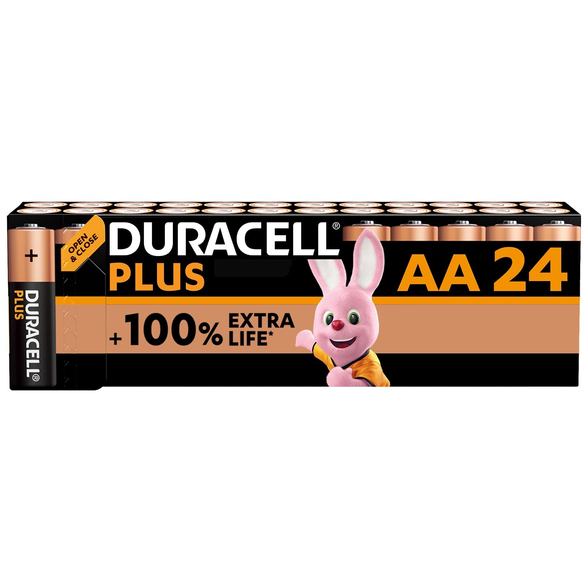 DURACELL Batterie Plus AA (Confezione da 24) – Batterie Alcaline da 1,5 V – Fino al 150% di durata extra con Attivi POWER BOOST– Affidabilità per i dispositivi di utilizzo quotidiano –MN1500