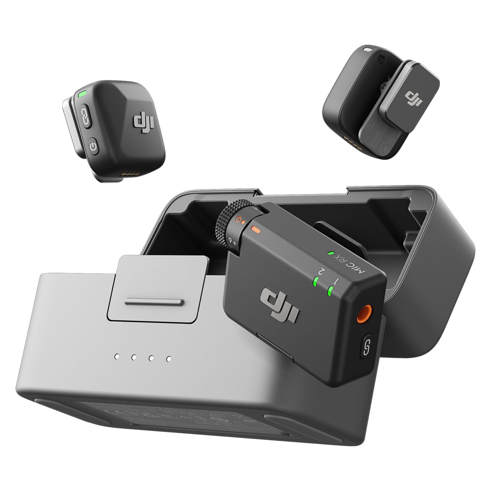 DJI Mic Mini (2 TX + 1 RX + Custodia ricarica), leggero, audio alta qualità | 48 ore di utilizzo, cancellazione rumore, microfono senza fili per fotocamere/iPhone/Android, vlog, dirette streaming
