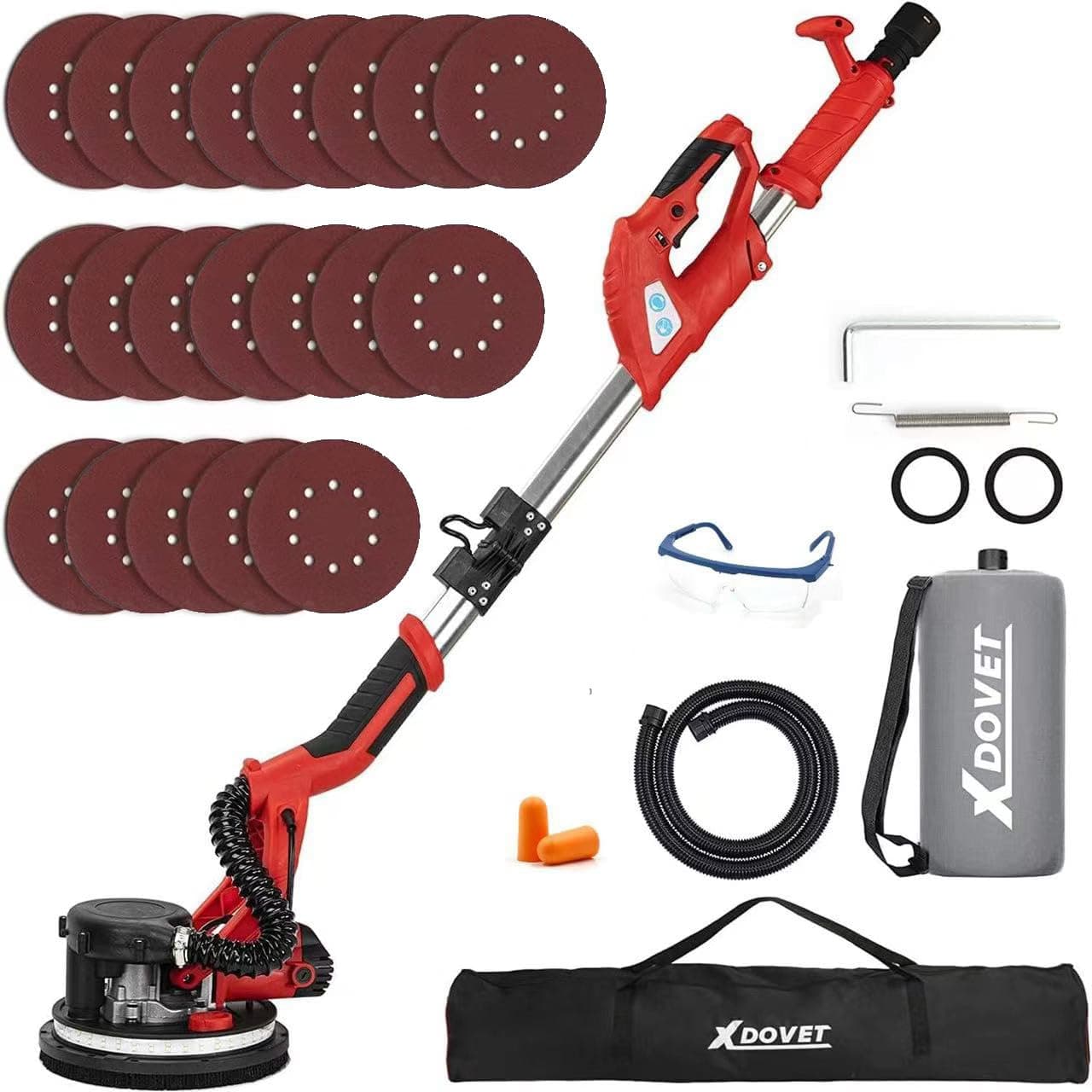 Levigatrice per Muro, levigatrice elettrica da 850W con 20 dischi abrasivi, 6 velocità variabili 800-1750 giri/minuto con impugnatura estensibile, luce LED, tubo per la polvere lungo