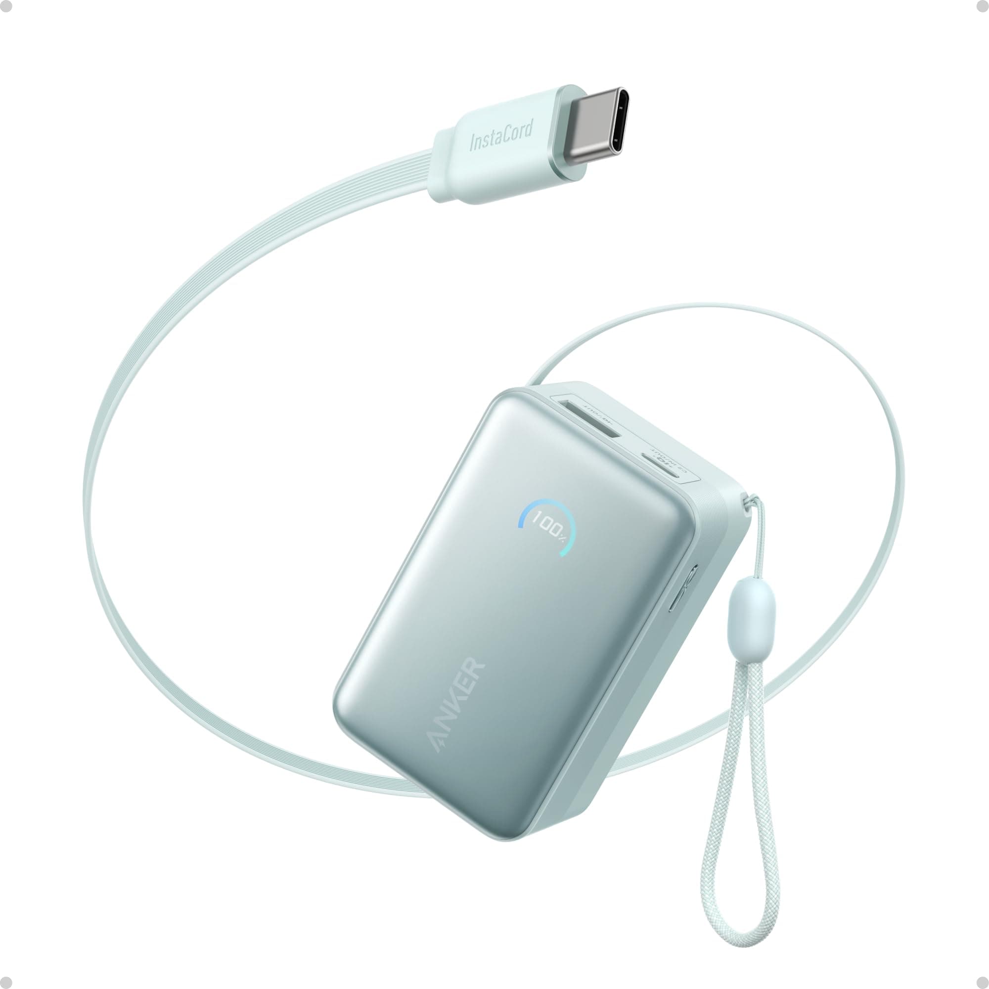 Anker Nano Powerbank,10.000mAh Externer Akku mit 70cm Anker InstaCord Einzugskabel, 45W Max Kompakter Akku, Smart-Display, für iPhone 17/16, iPad, Galaxy, Pixel und mehr