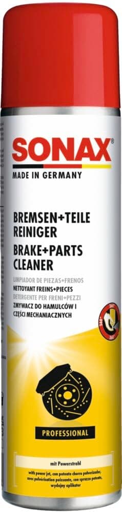 SONAX Bremsen+TeileReiniger (400 ml) entfernt schnell und vollkommen rückstandsfrei Bremsstaub sowie alle öl-, fett- und silikonhaltigen Verschmutzungen und Verkrustungen | Art-Nr. 04834000