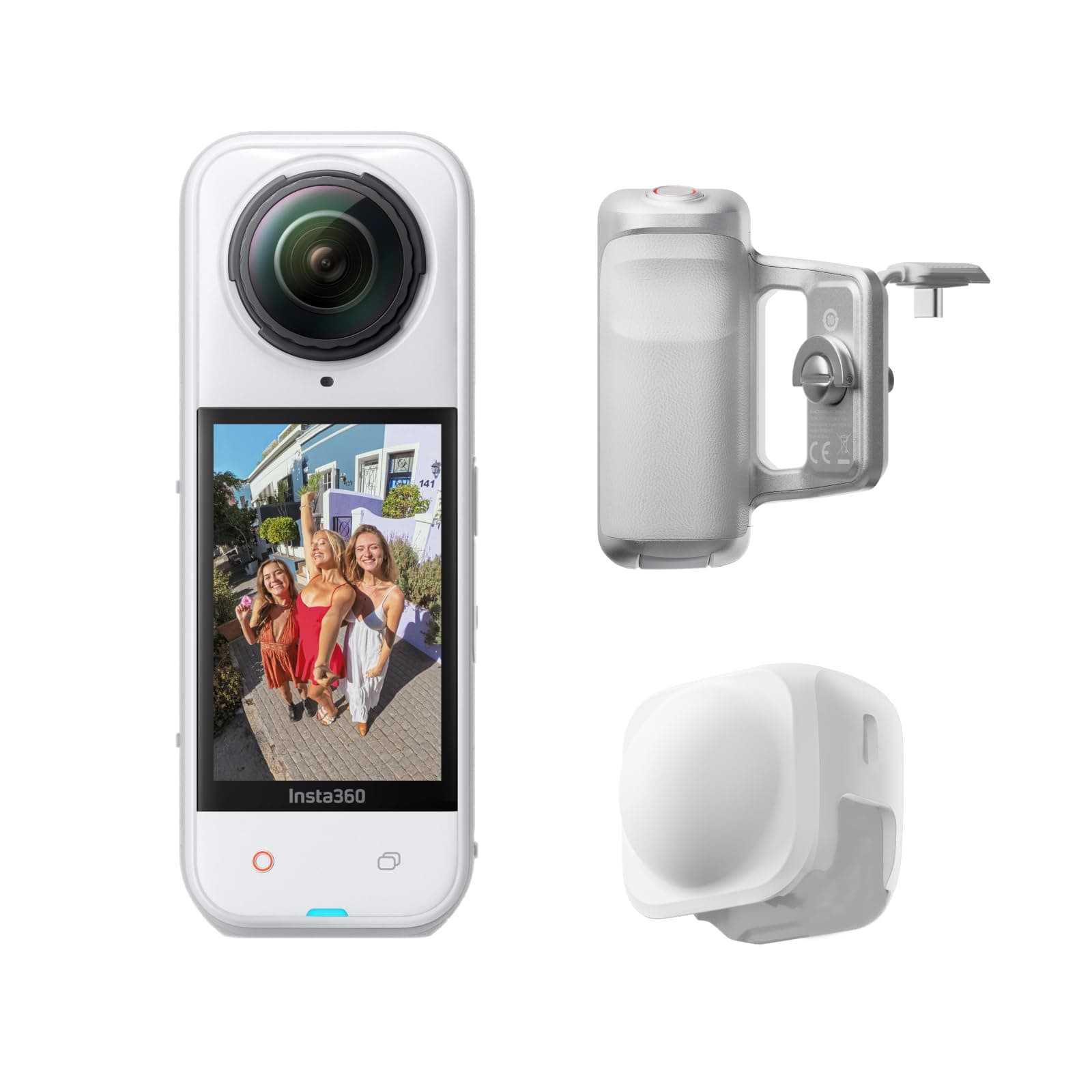 Insta360 X5 Paquete de empuñaduras de fotografía Blanco Satinado - Cámara 8K 360º Impermeable, líder con Poca luz, Efecto Selfie Stick Invisible, Lente Dura y reemplazable, batería de 3h