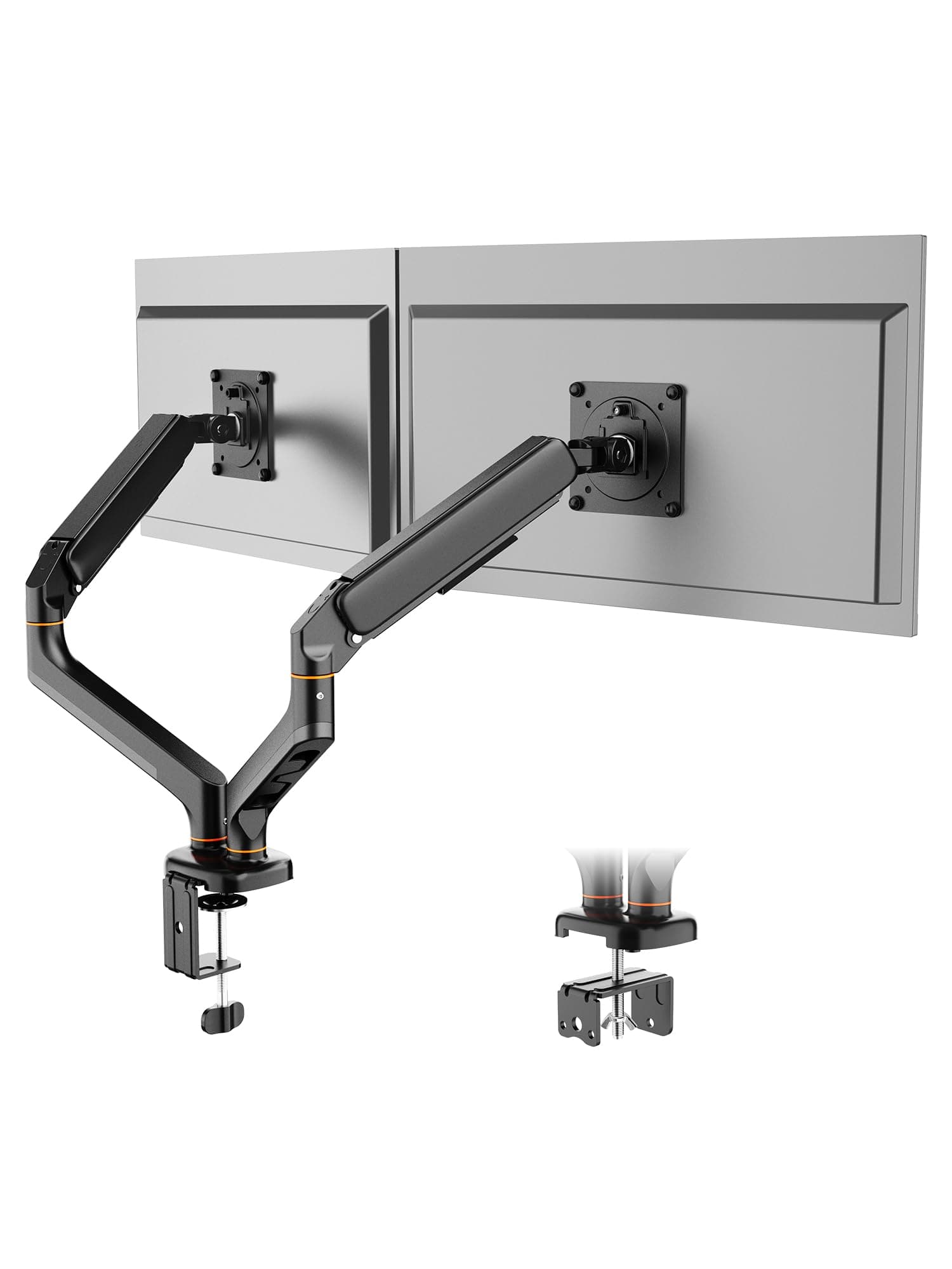 Ibergrif Bras Double Écran PC - Support 2 Moniteurs de 13 à 27 Pouces, Bras à Gaz Réglable en Hauteur, Inclinaison, Rotation de 360°, Charge Max de 9 kg, VESA 75/100mm, MA001-2