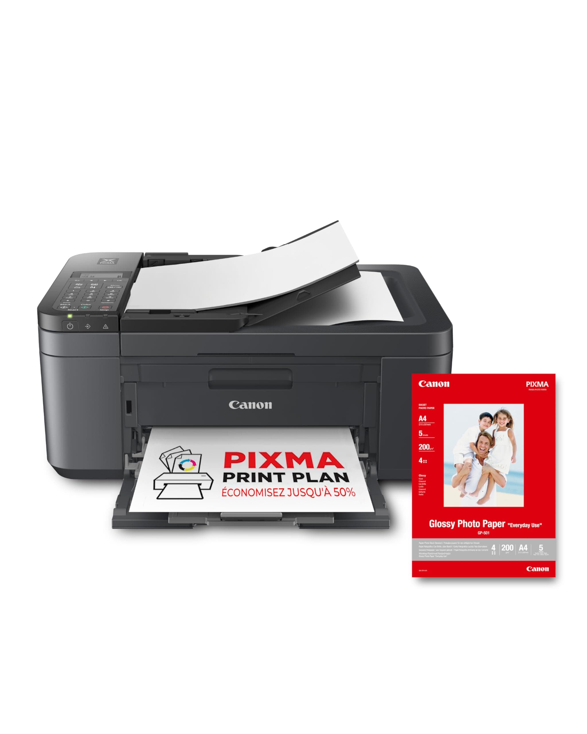 Canon PIXMA TR4755i - Imprimante Couleur 4-en-1 - Impression, Numérisation, Copie, Télécopie - CAD 20 Feuilles, Imprimante Photo, PIXMA Print Plan - Inclus Papier Photo A4 GP-501, 5 Feuilles
