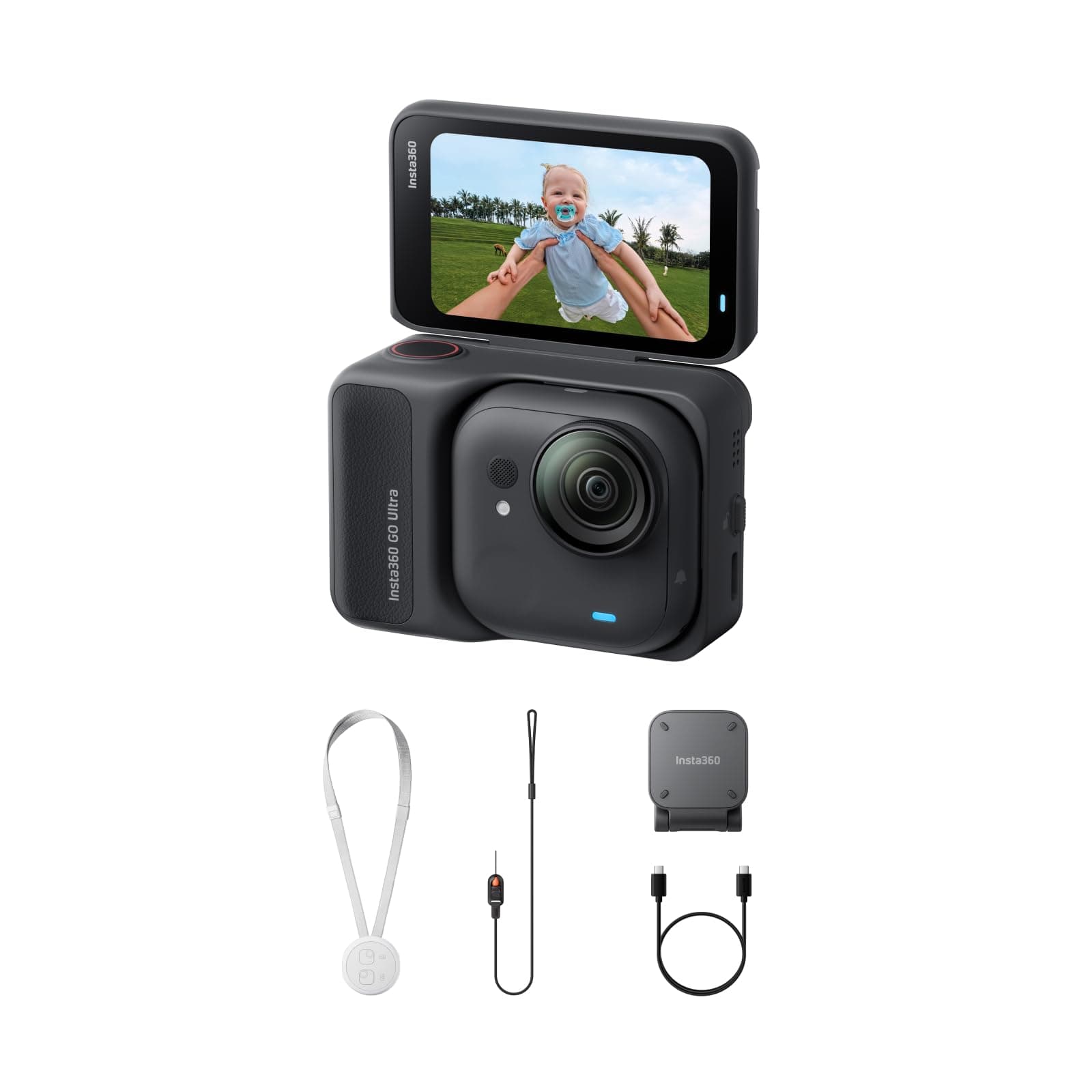Insta360 GO Ultra Nero- Mini action cam 4K, vlog camera, fotocamera POV a mani libere, sensore 1/1,28″, pockect cam 53 g, FOV 156°, autonomia 200 min, indossabile con aggancio magnetico per sport