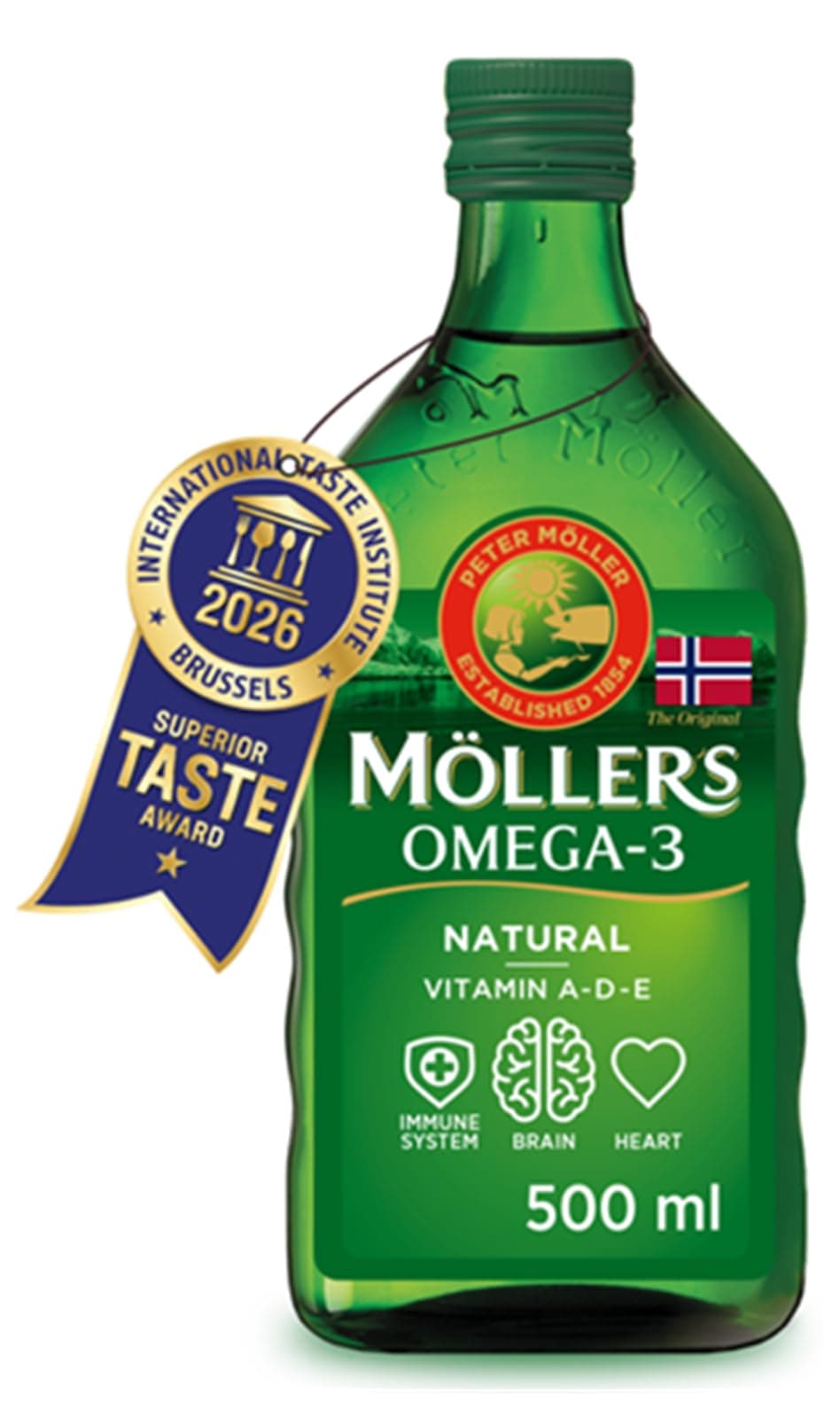 Moller’s ® | Huile de foie de morue oméga 3 | Compléments alimentaires oméga-3 avec EPA, DHA, vitamines A, D et E | Prix Superior Taste | Marque vieille de 166 ans | Neutre | 500 ml