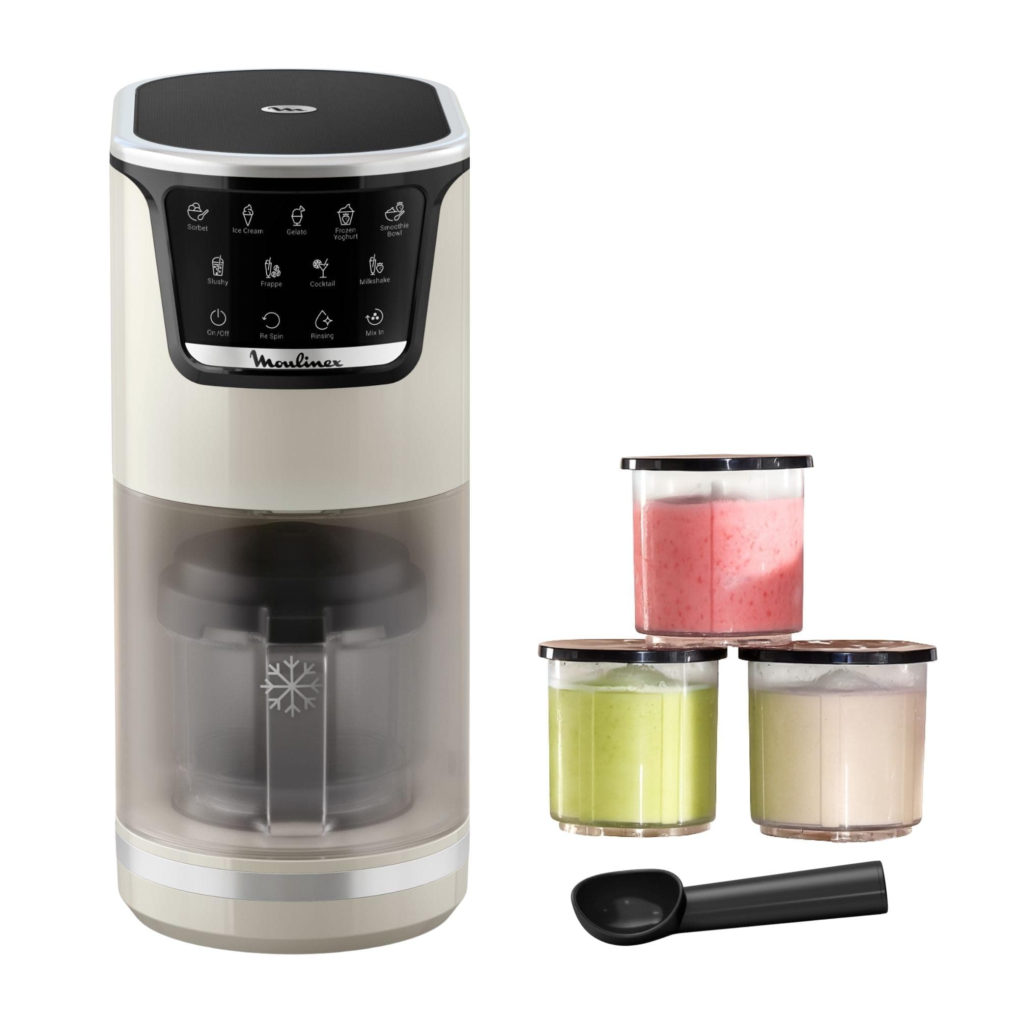 Moulinex Dolci, Machine à glaces et boissons glacées, 10 programmes, Crèmes glacées, Sorbets, Gelato, Granités, Milkshakes, Cocktails, Nettoyage automatique, 3 bols, 1,4 L, MJ604AF0