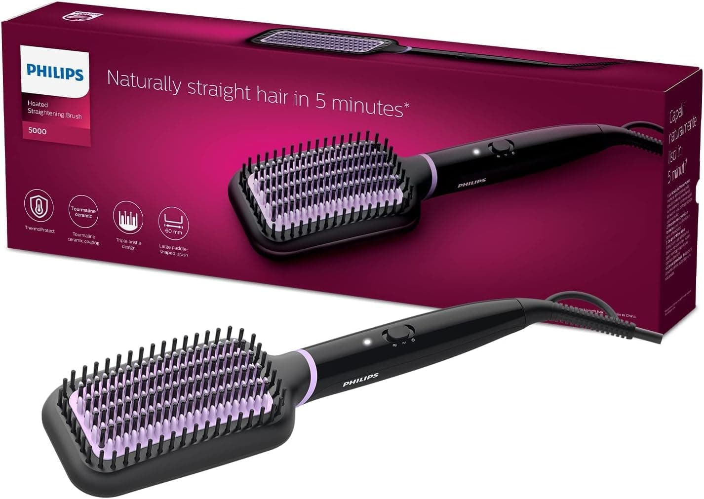 Philips StyleCare Essential Glättbürste BHH880/00 Extra großer Bürstenbereich, ThermoProtect-Technologie, Turmalin-Keramikbeschichtung