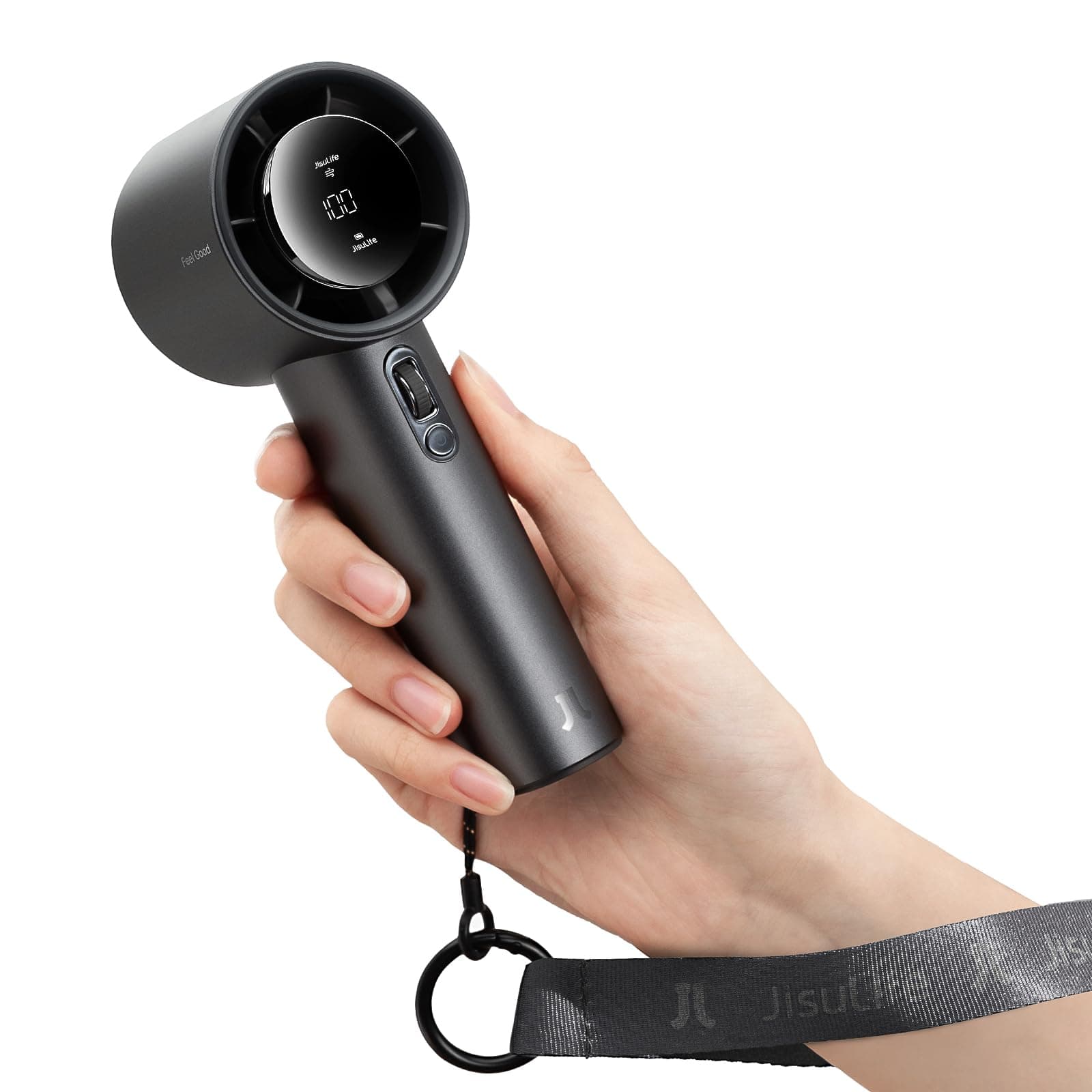 JISULIFE Ventilador Portátil de Mano,Mini Turbo Ajustable de Velocidad (1-100),Ventilador Personal Recargable de 5000 mAh Con Cuerpo de Metal,Pantalla Digital,Viajes/Al aire libre-Gris