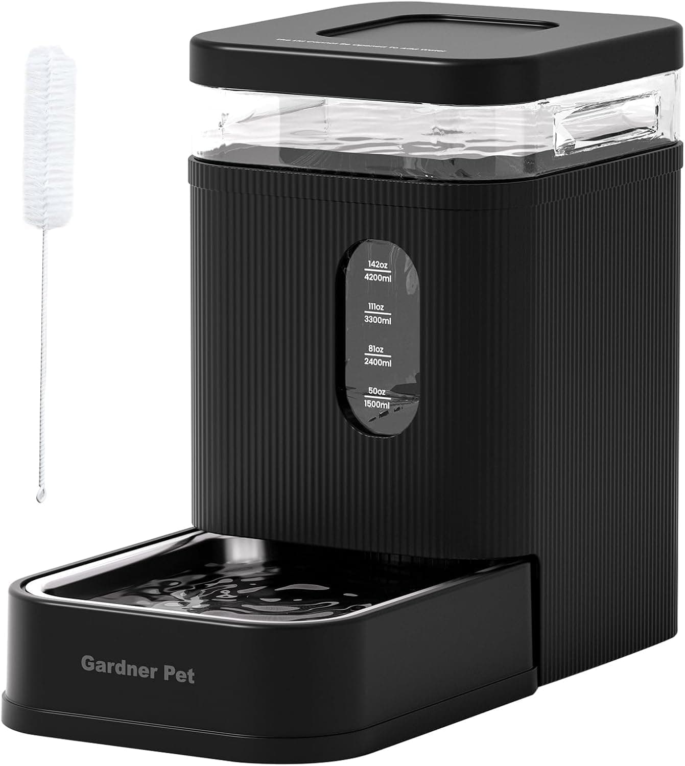 Gardner Pet Dispensador Agua Gatos Automático 6.5L-Negro | Bebedero por Gravedad, Cuenco de Acero Inoxidable, Sin Electricidad, Libre de BPA