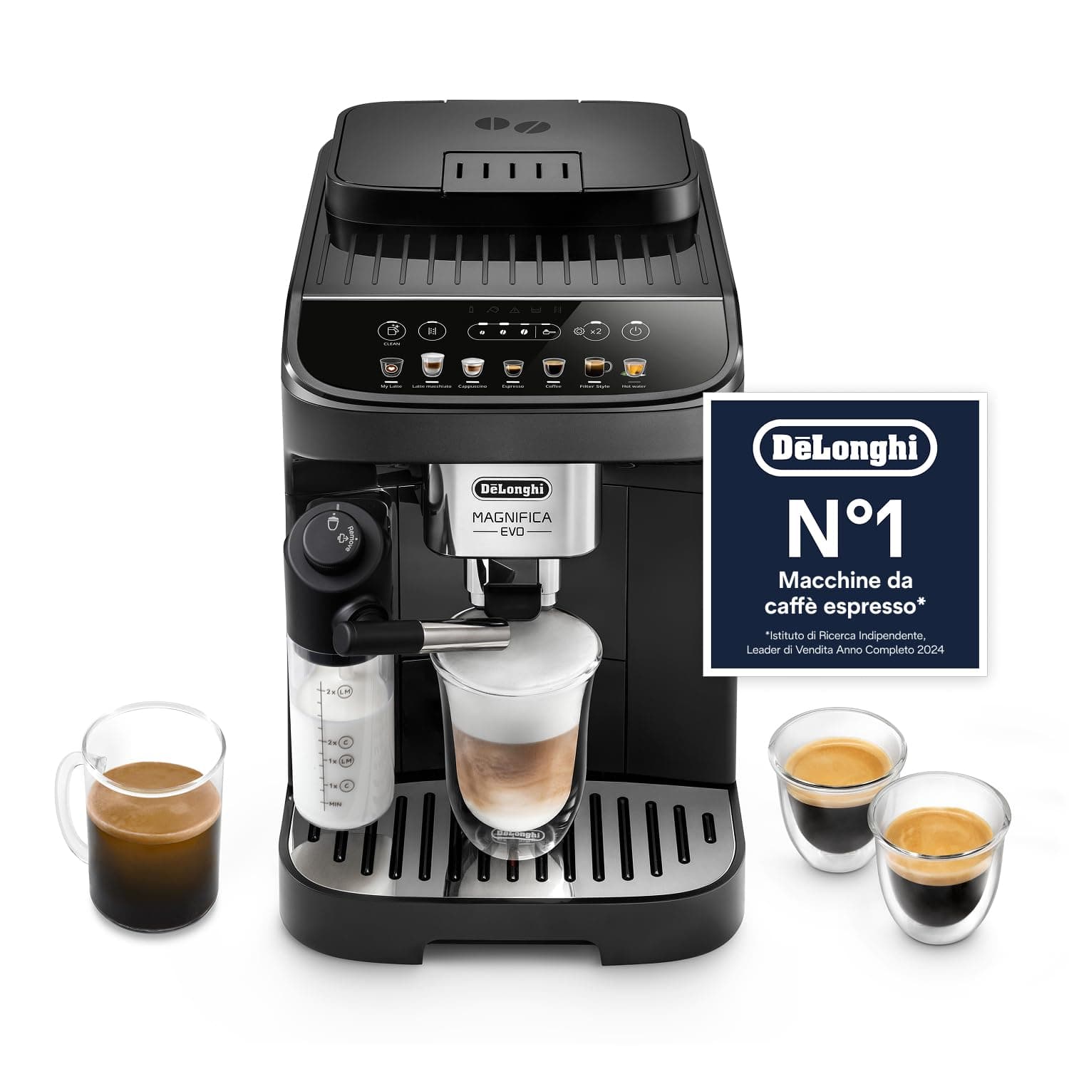 De'Longhi Magnifica Evo ECAM292.81.B, Macchina da caffè Automatica, Chicchi macinati al momento, Caraffa MontaLatte Automatica per Cappuccini, 7 Bevande One Touch, Spegnimento Programmmabile, Nero