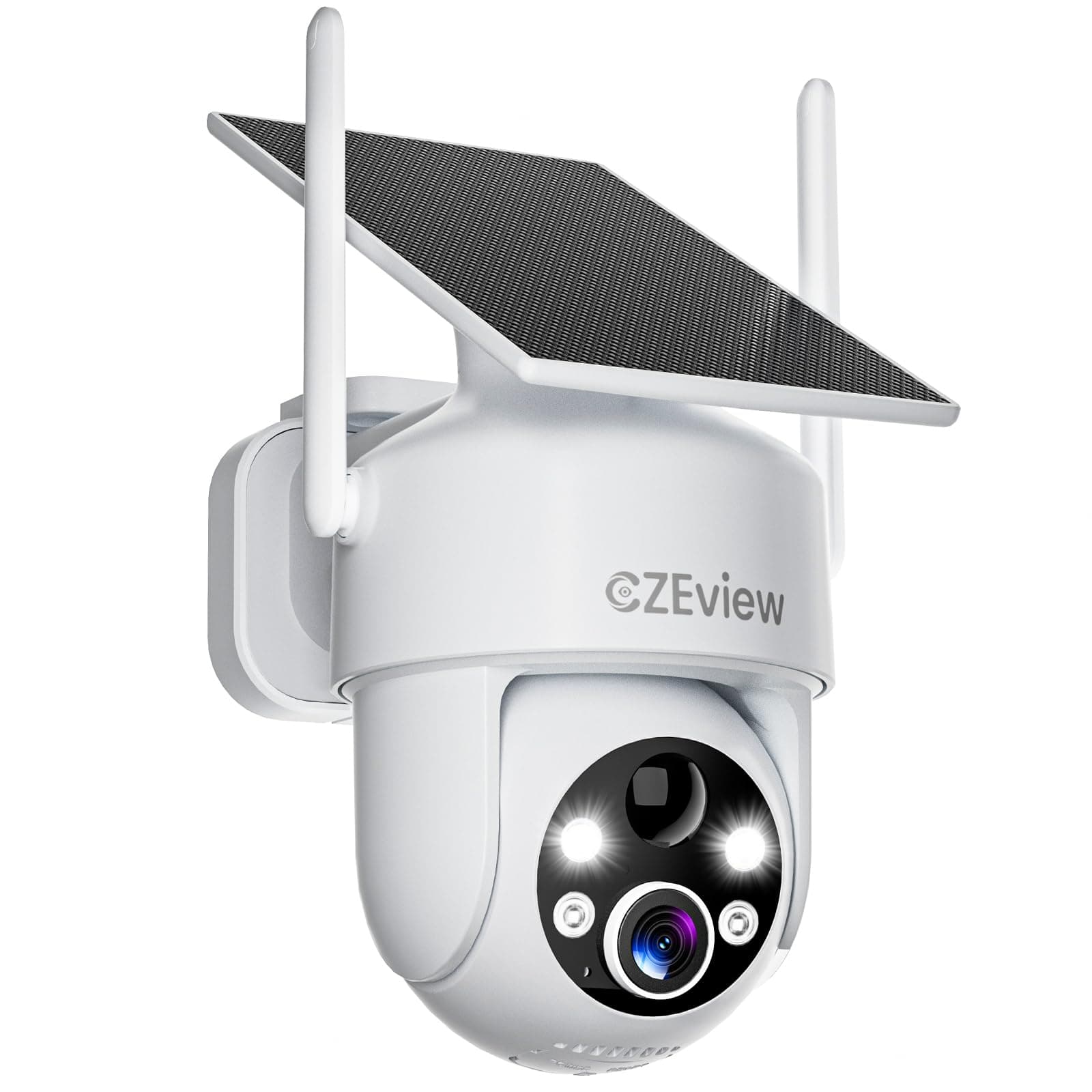 CZEview 2K 3MP Camera Surveillance WiFi Extérieure Solaire sans Fil, System d'Alarme, 360° Caméra Exterieure Batterie, Détection Mouvement, Vision Nocturne en Couleur (Blanche)