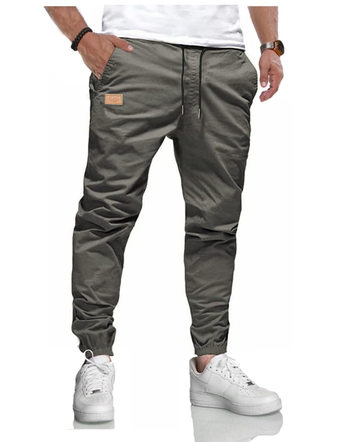 LIUPMWE Hommes Pantalon Chino Cargo Pantalon de Jogging Hommes Coton Casual Sweatpants Hommes Pantalons de Loisirs Taille élastique avec des Poches de Cordon de Serrage