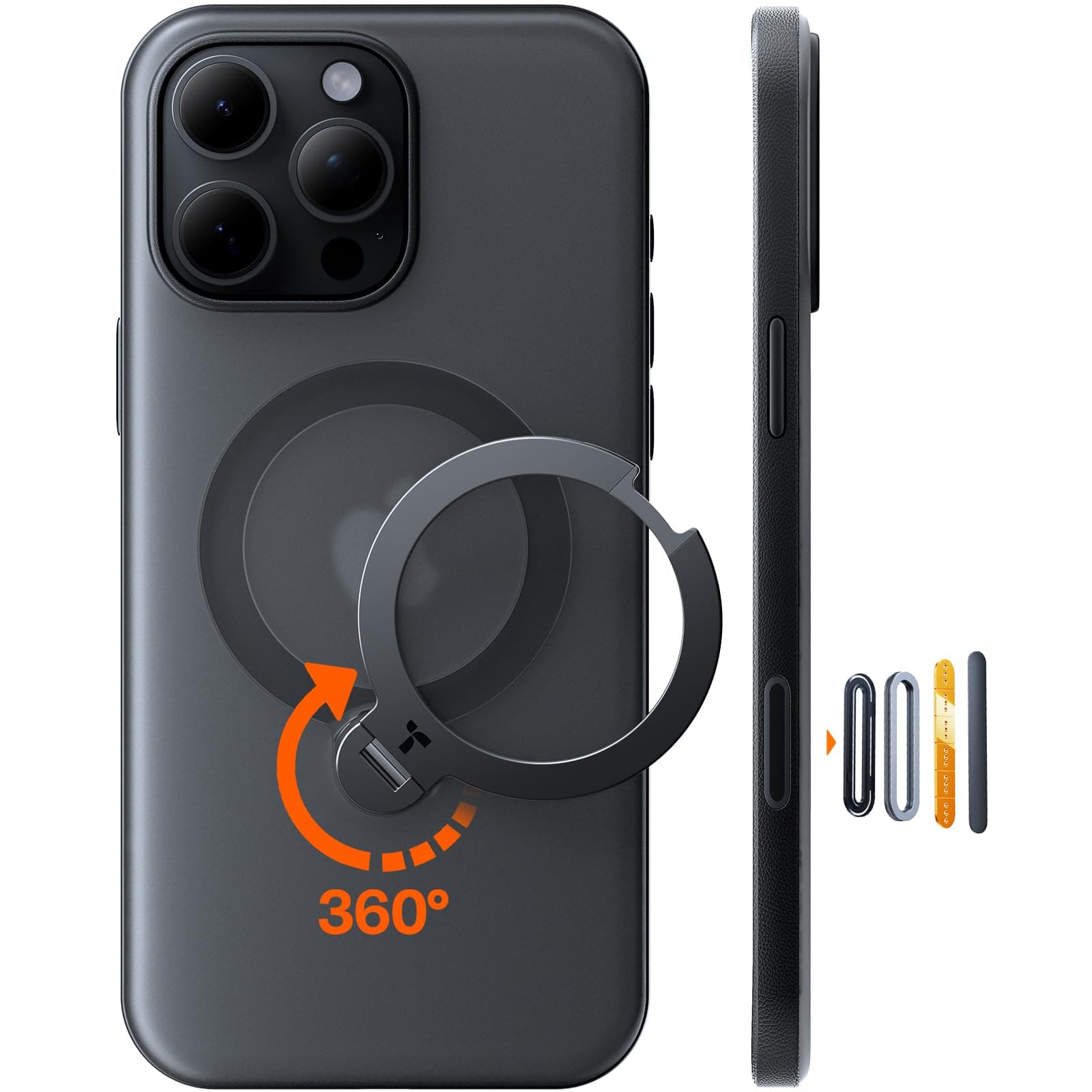 TORRAS Ostand Q3 Spin für iPhone 16 Pro Hülle (360° Magnetischer Unsichtbarer Ständer) Zertifizierte Militärschutz, MagSafe Kompatibel, Stoßfest Kratzfeste Matt Rückseite Handyhülle Schwarz | (360° Magnetischer Unsichtbarer Ständer) Zertifizierte Militärschutz, MagSafe Kompatibel, Stoßfest Kratzfeste Matt Rückseite