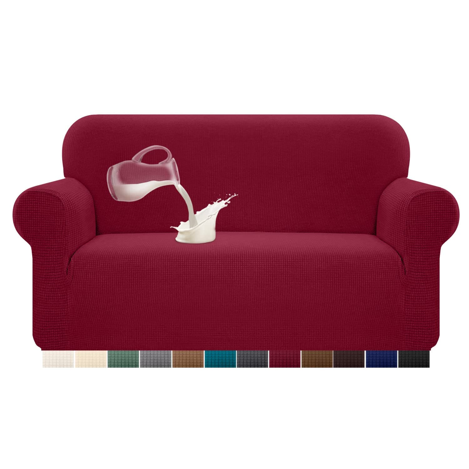 Granbest Funda de sofá elástica, resistente al agua, 1 unidad, de elastano, jacquard, elástica, con espuma antideslizante (2 plazas, rojo vino)