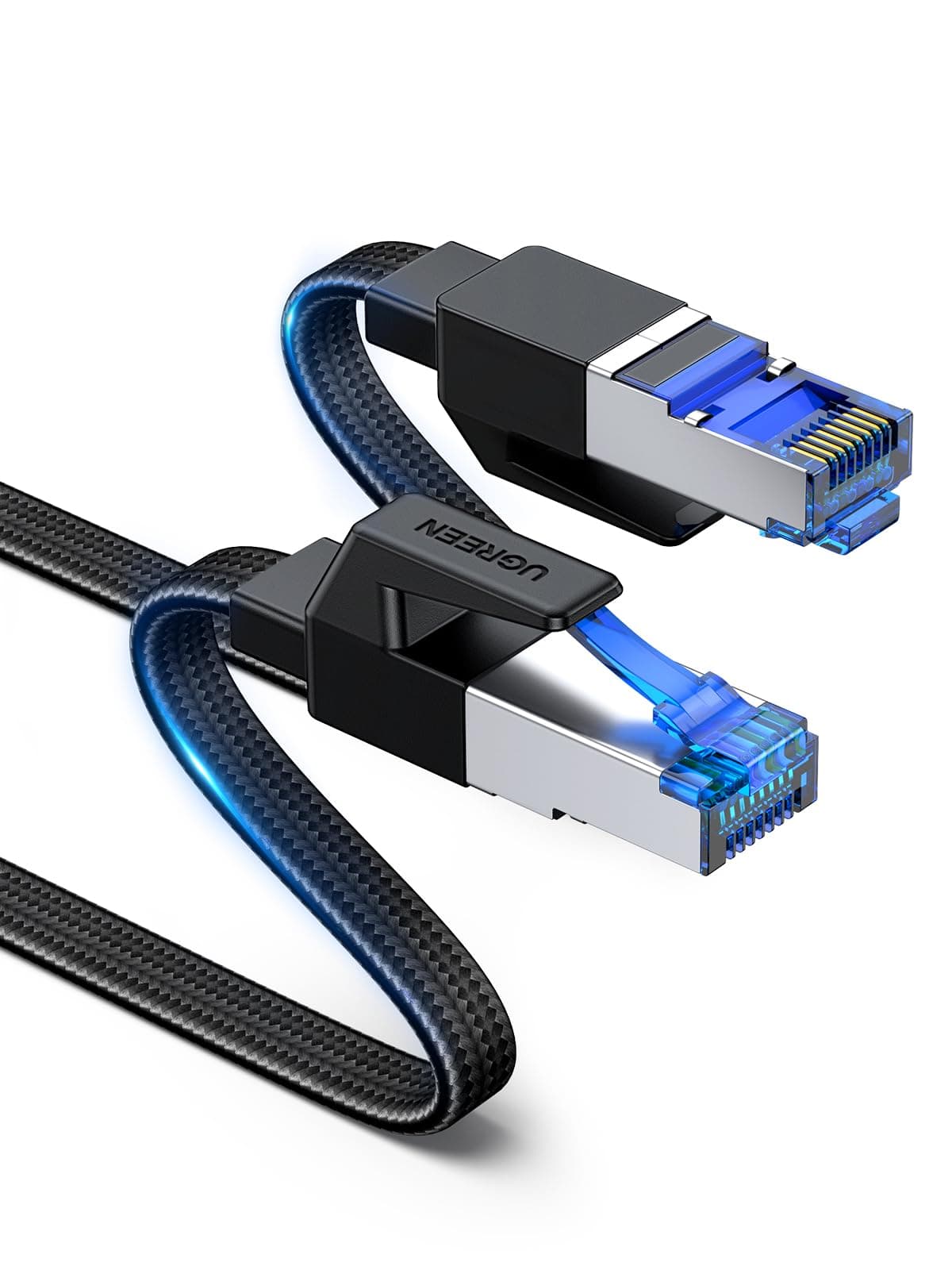 UGREEN Cat 8 Cavo Ethernet Rj45 40Gbps 2000MHz Cable Lan Internet Piatto Nylon ad Alta Velocità per Gaming PS5 PS4 Xbox X TV Box Router Server NAS, 0,5M