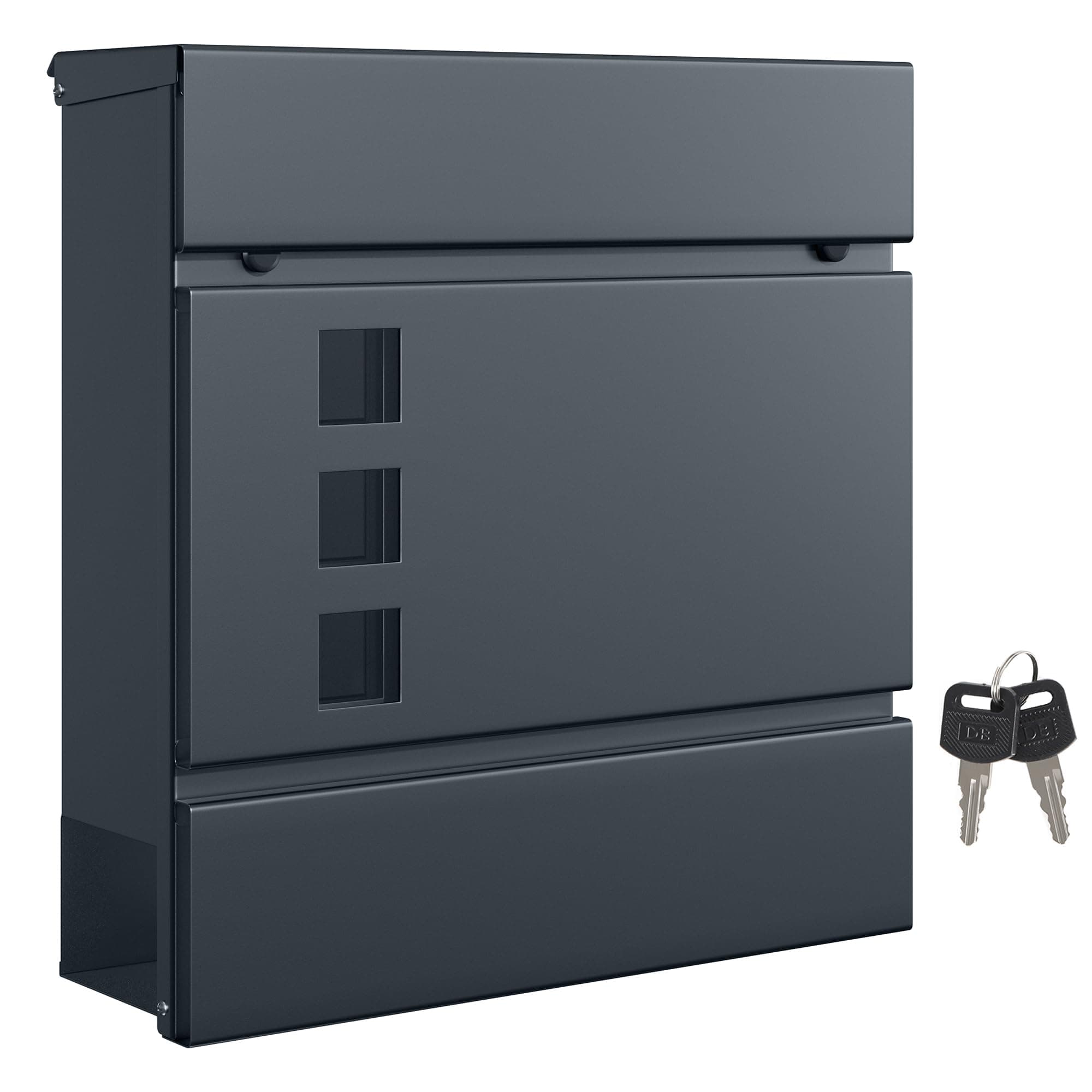 SONGMICS XL Briefkasten, Postkasten mit Zeitungsfach, 9,5 x 29 x 31 cm, Aufkleber gegen unerwünschte Werbung, Sichtfenster, abschließbar, 2 Schlüssel, modern, einfache Montage, anthrazit GMB055G101