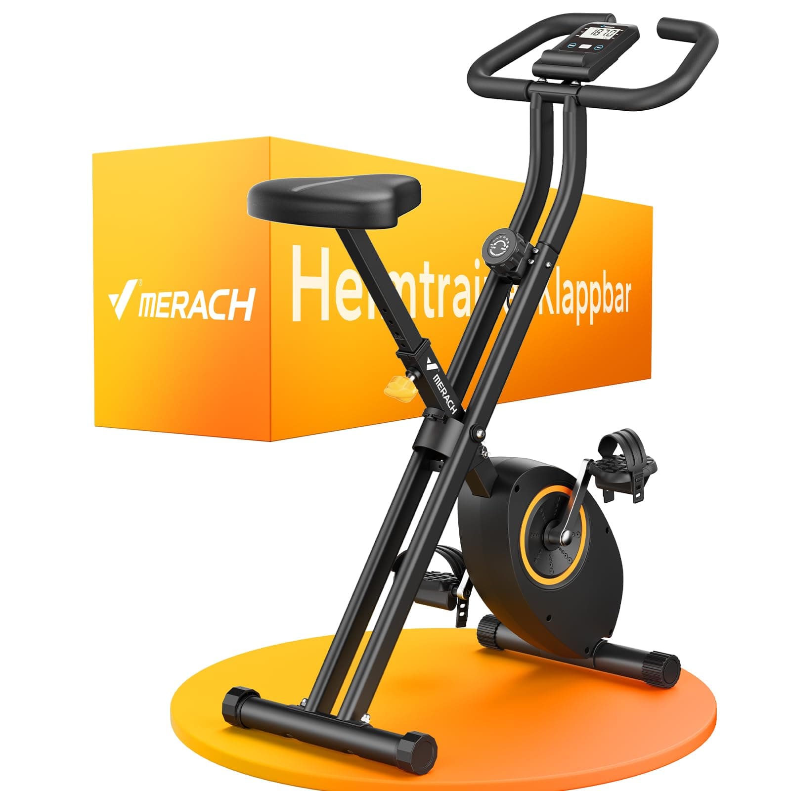 MERACH Bicicleta Estática Plegable, Bicicleta Estatica con Pantalla LCD, Bicicleta de Fitness Magnética para Casa con Asiento Cómodo, Ahorro de Espacio, Entrenamiento Cardio, Capacidad Máxima 136KG