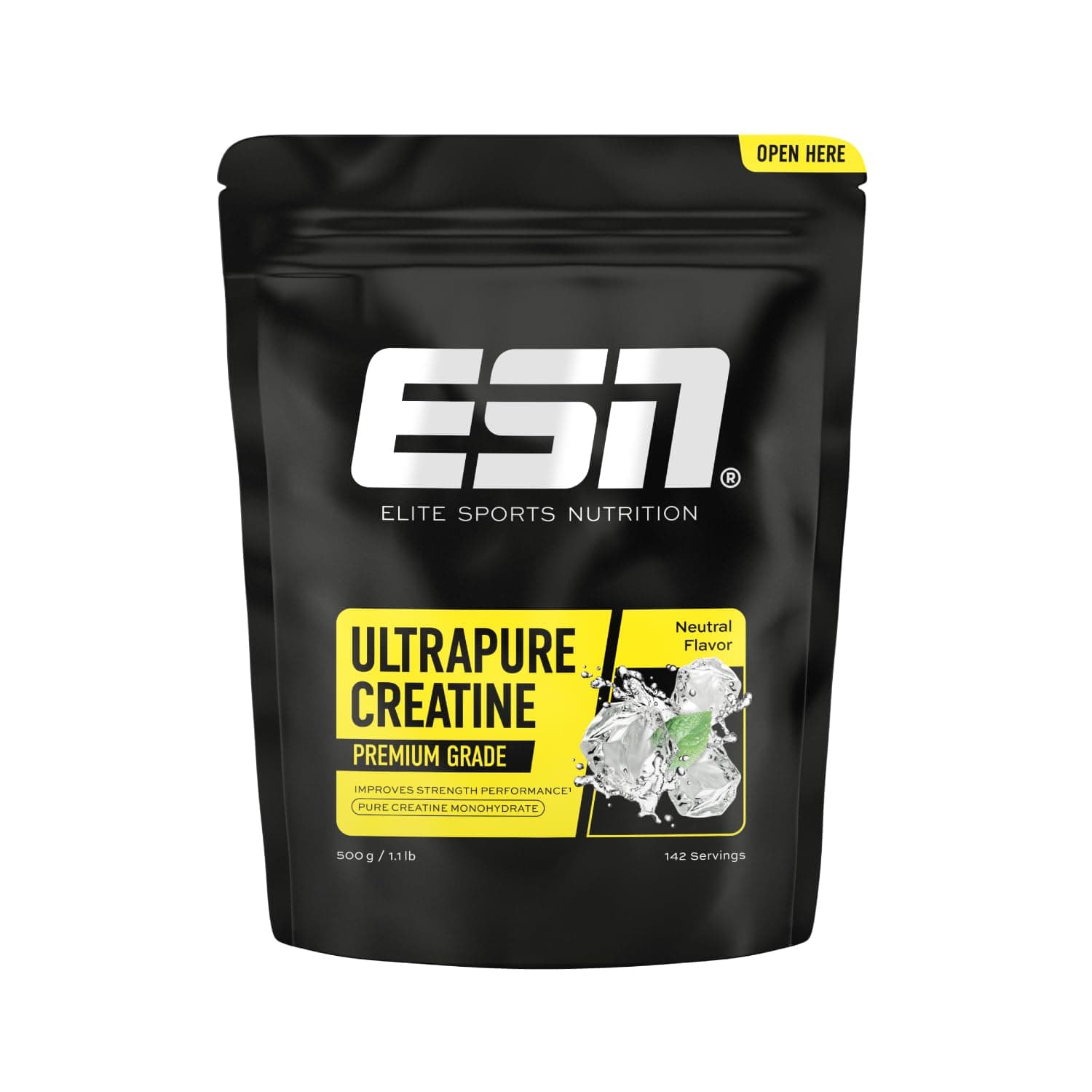 ESN Créatine monohydrate ultra pure, 500 g, 142 portions, Neutre, poudre de créatine, microfine, solubilité optimale, végétalienne - fabriquée en Allemagne