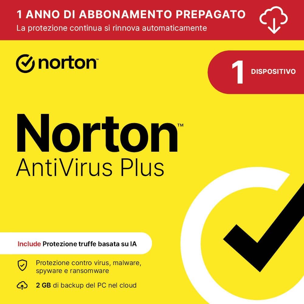 Norton Antivirus Plus 2026| 1 Dispositivo| 1 anno rinnovo automatico|Digital Download
