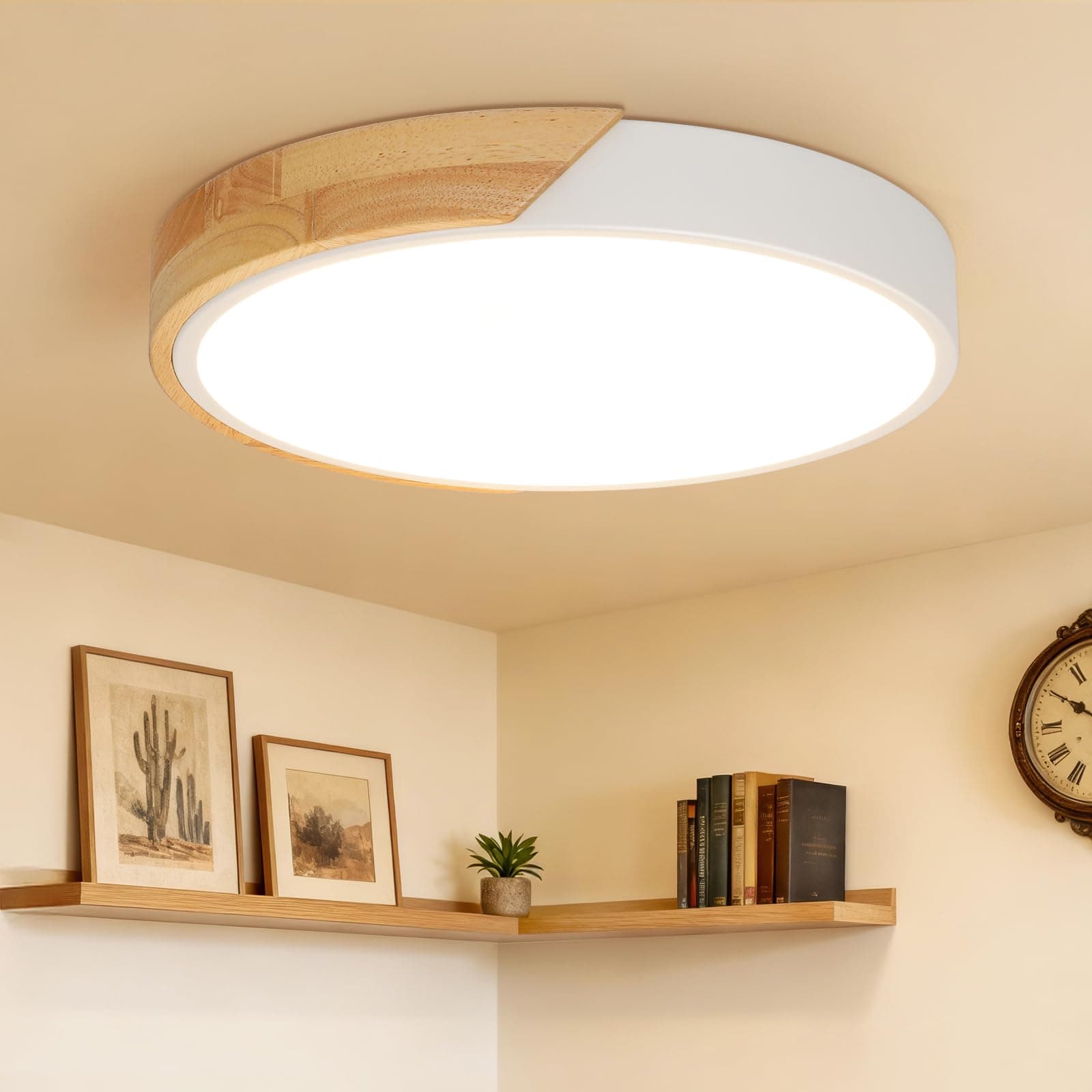 Kimjo 24W Lámpara LED Techo Redonda, φ30cm Plafones para Techo Madera, 3000K Moderno Plafon LED Blanco, 2400LM Luz Techo para Oficinas, Salones, Dormitorios, Cocinas, Pasillos