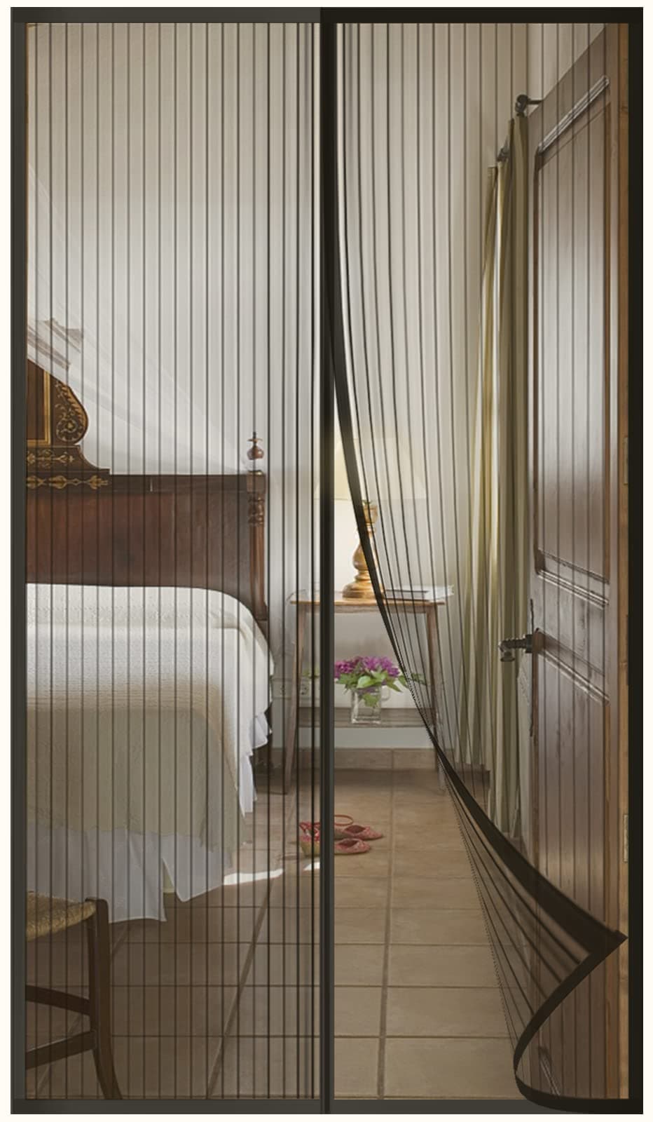 DIKER Mosquitera Cortina Puerta Magnetica Imantada Exterior Corredera, Antimosquitos con Imanes, Tela Mosquiteras de Ventanas para Puertas del Balcón, Magnético Automático(90x200cm,negro)