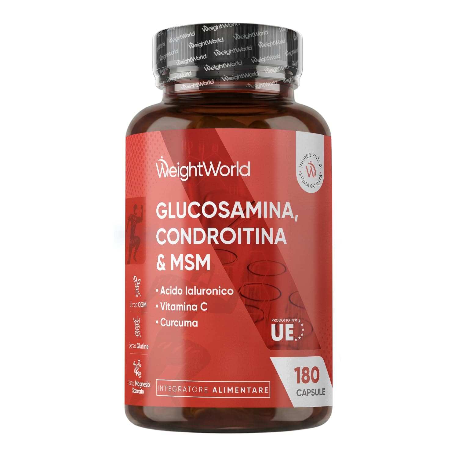 Glucosamina Condroitina MSM, Acido Ialuronico, Vit C e Curcuma, 6 Mesi, Glucosamina Complex, La Vitamina C Contribuisce alla Normale Formazione del Collagene per la Normale Funzione delle Ossa (EFSA)