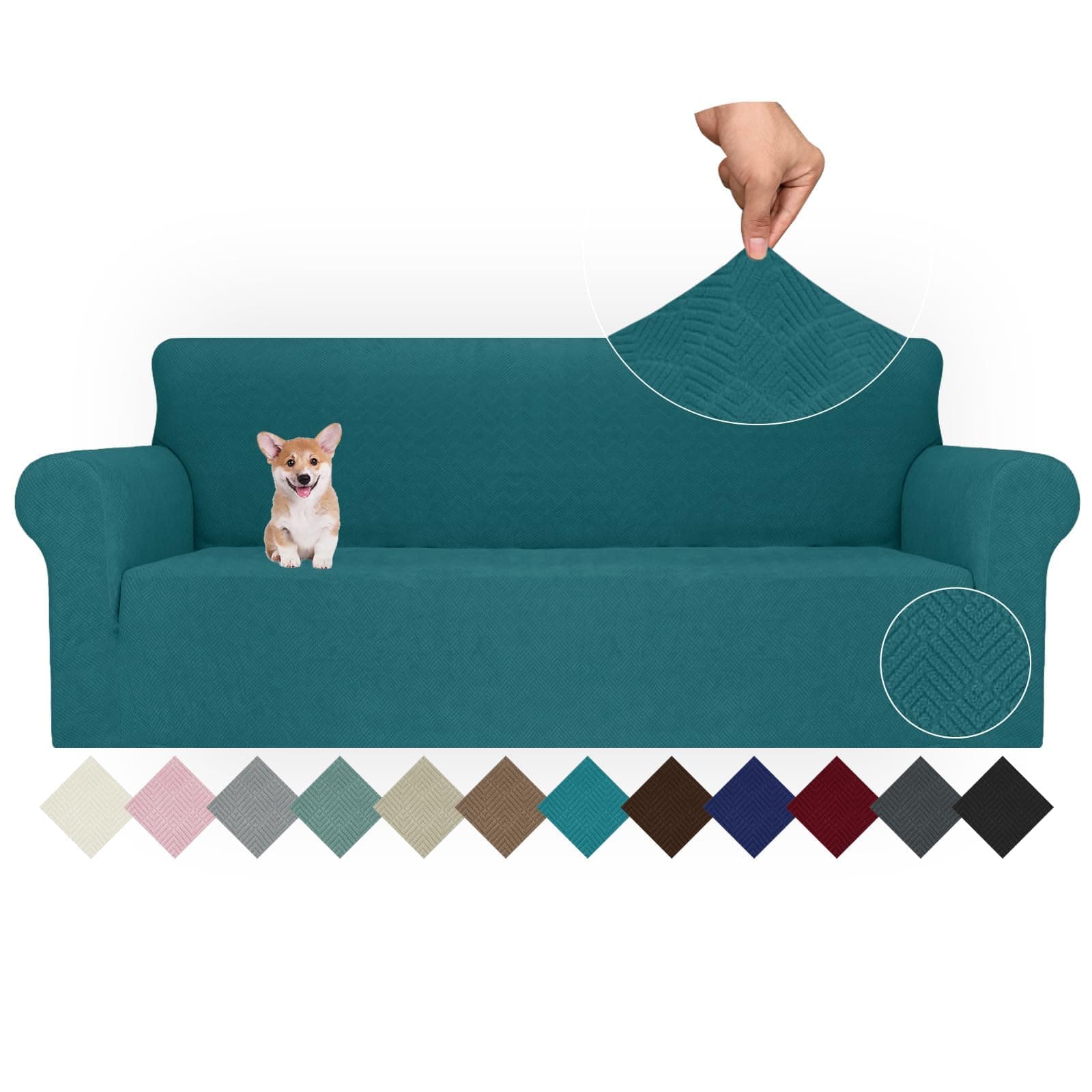 Ystyle Funda Sofa 4 Plazas Ajustable, Fundas para Sofa Elasticas, Funda De Sofa Anti Gatos Perros, Sofa Cover con Reposabrazos, Jacquard Fundas Cubre Sofa Ntideslizante Lavable, Verde Oscuro