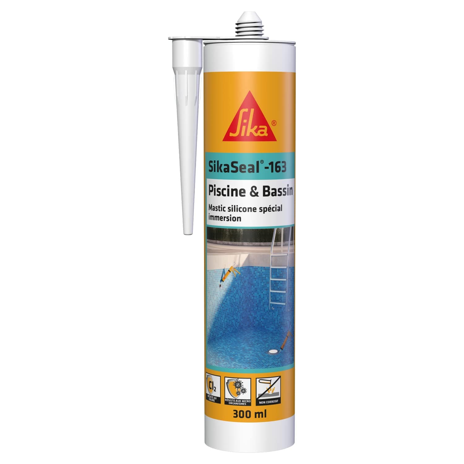 SIKA - Mastic Silicone spécial Immersion - SikaSeal-163 Piscine & Bassin Blanc - Joints de piscines et Zones immergées - Résistant au Chlore - 300 ML