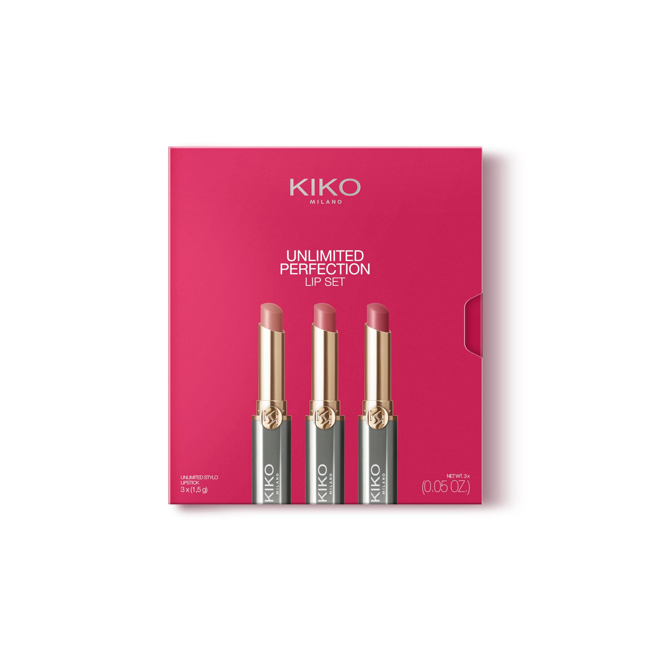 KIKO Milano Unlimited Perfection Lip Set 01, Kit Di 3 Rossetti Cremosi A Lunga Durata E No Transfer