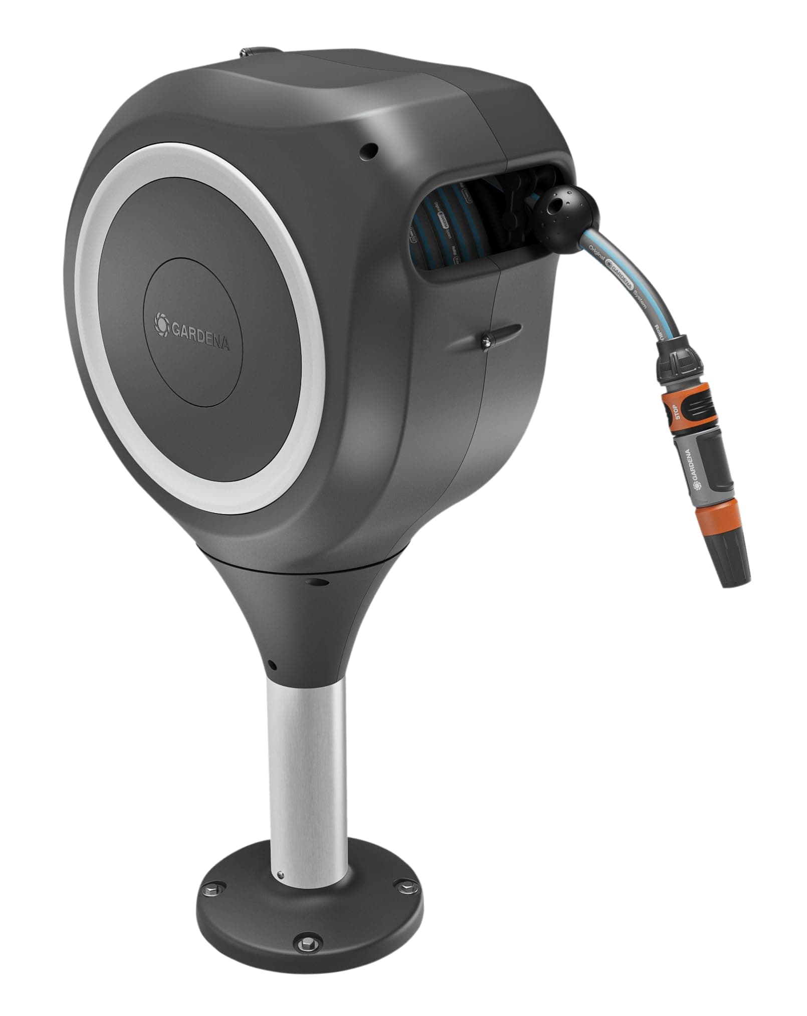 Gardena Dévidoir de terrasse RollUp M : boîte résistante aux intempéries, technologie RollUp & 20 m de tuyau, arrosage petits jardins avec terrasse, enroulement automatique, turquoise (18617-20)