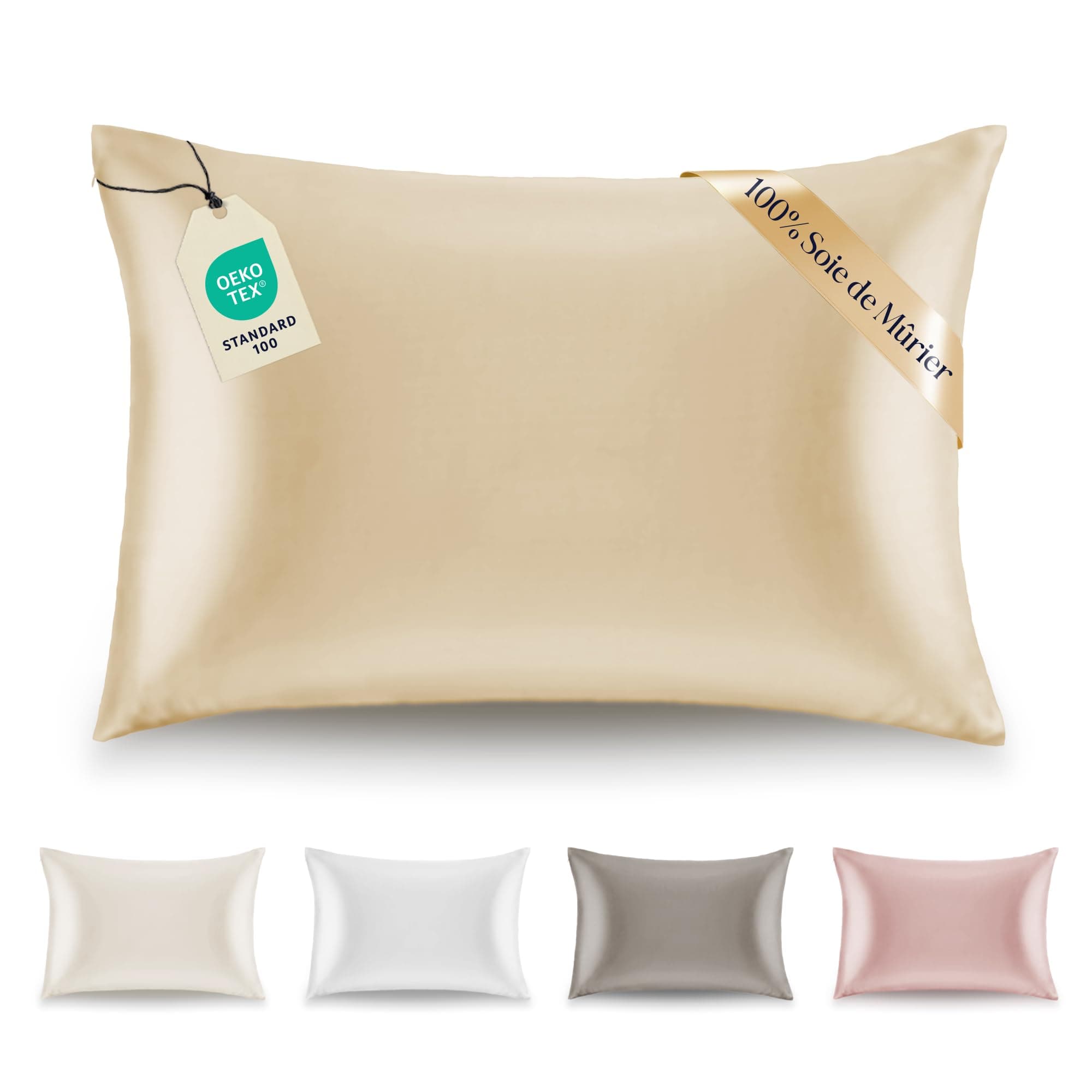 Dreamzie Taie Oreiller 50 x 70 Soie Naturelle 100% Soie Mûrier 19 Mommes Certifiée Oeko-TEX - Bienfaits Cheveux et Peau Anti-Âge - Taupe