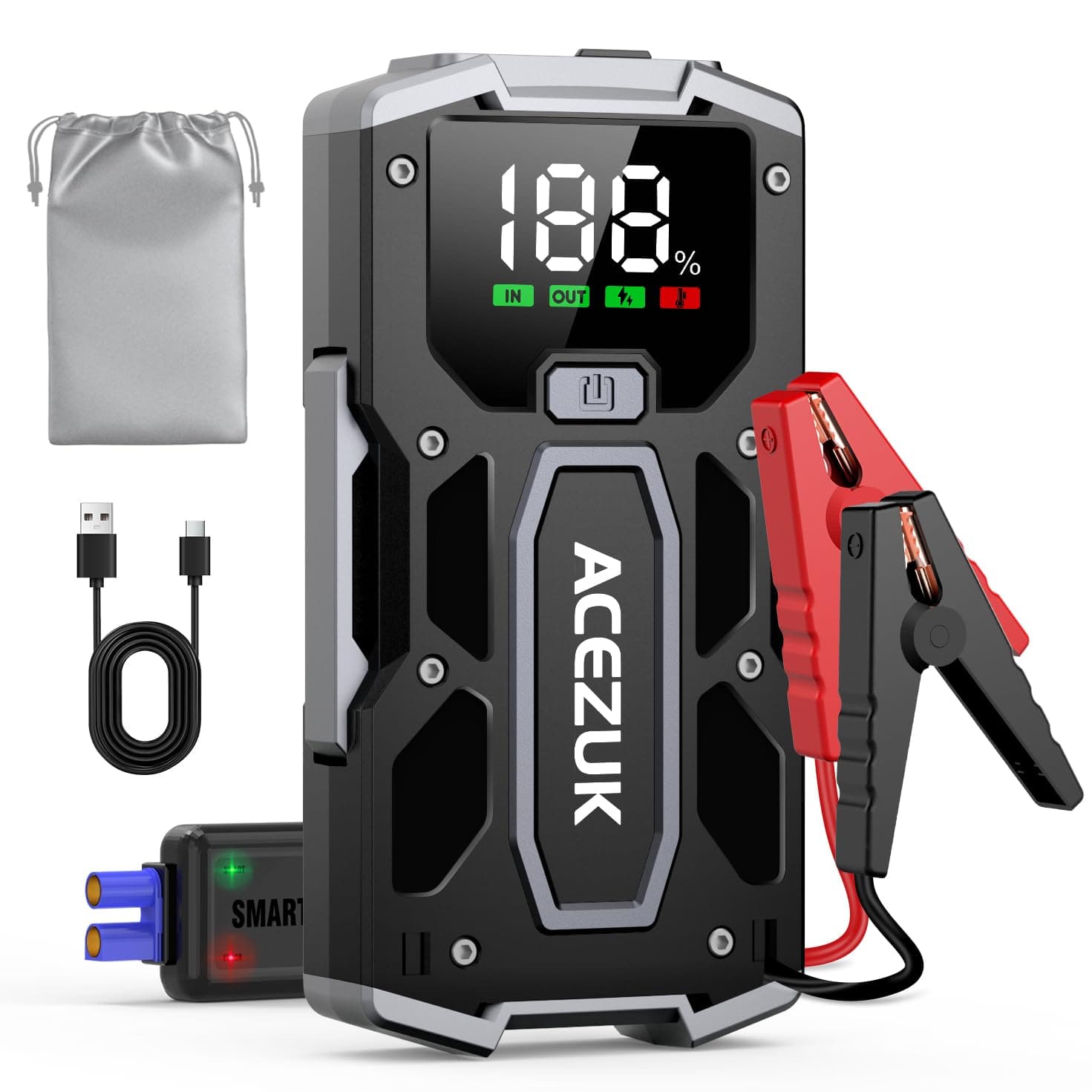 ACEZUK Avviatore Batteria, 6000A Avviatore di Emergenza per Auto/Moto(7.0L Gas or 5.5L Diesel) Starter Batteria Portatile Jump Start con LED/LCD Booster Avviamento