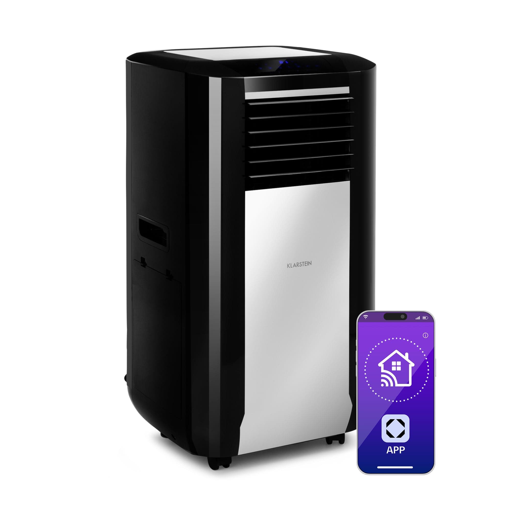 Klarstein Climatiseur Mobile Silencieux Intelligent, Mini Climatiseur 5 en 1, Refroidissement, Purificateur Antibactérien, Elimination des Odeurs, Mode Nuit, Déshumidificateur, AC, 15000 BTU, Blanc