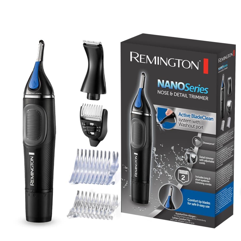 Remington Taglia peli Naso, Orecchie professionale Indolore, rifinitore per peli del naso, orecchie, sopracciglia, regolabarba, incl. 2 pettini di fissaggio, rifinitore per dettagli 1-5 mm, NE3870