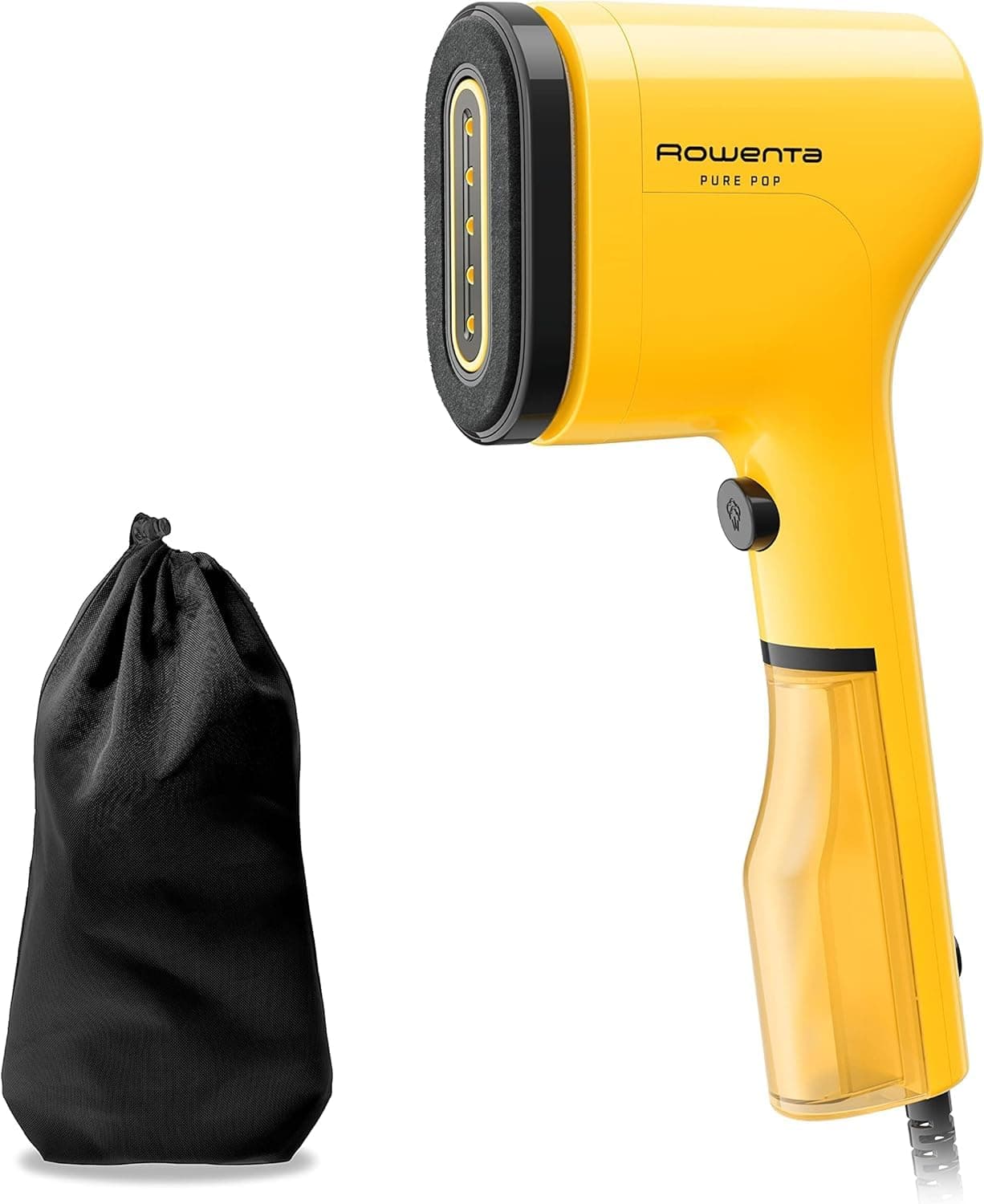 Rowenta Pure Pop - Cepillo de vapor de 1300 W con salida de vapor de hasta 20 gr/min que plancha y purifica, elimina pelusas y pelo, cabezales reversibles, diseño para viaje, color amarillo, DR2026