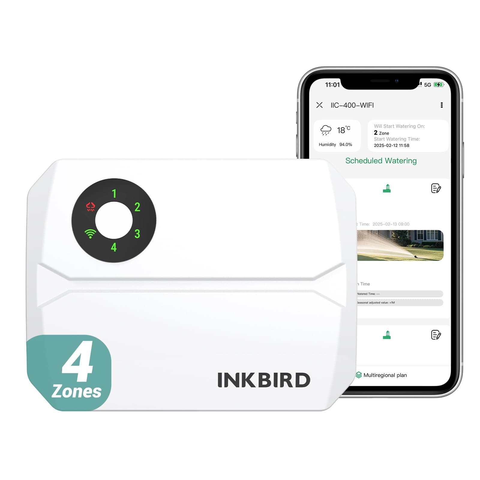 Inkbird IIC-400 Centralina Irrigazione WiFi 4 Zone,Programmatore Irrigazione Automatica WiFi per Giardino,APP Controllo,Memoria Non Volatile Integrata,Regolazione Stagionale,Supporto Modalità Manuale