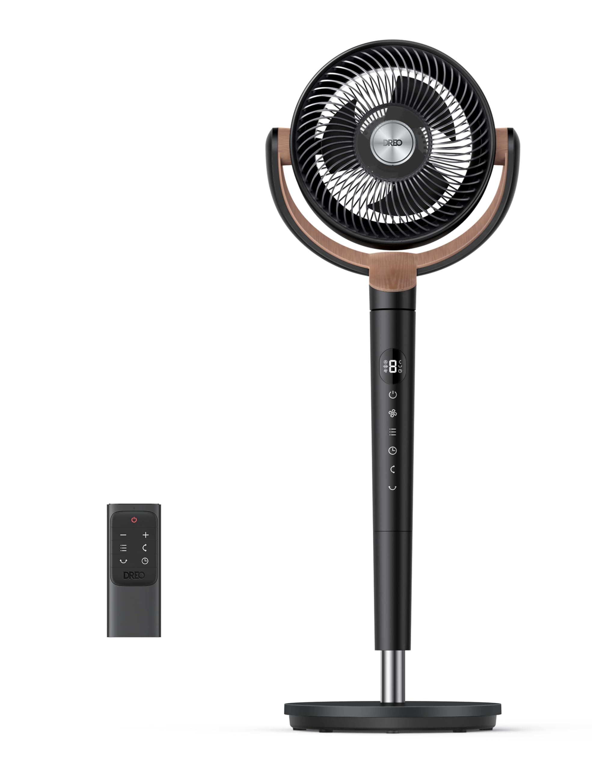 DREO ventilateur sur pied silencieux 20 dB avec oscillation omnidirectionnelle 120°+120°, portée du vent 26 m, débit d’air 1615 m³/h, circulateur Turbo, hauteur réglable 94–107 cm, 3 modes, 8 vitesses