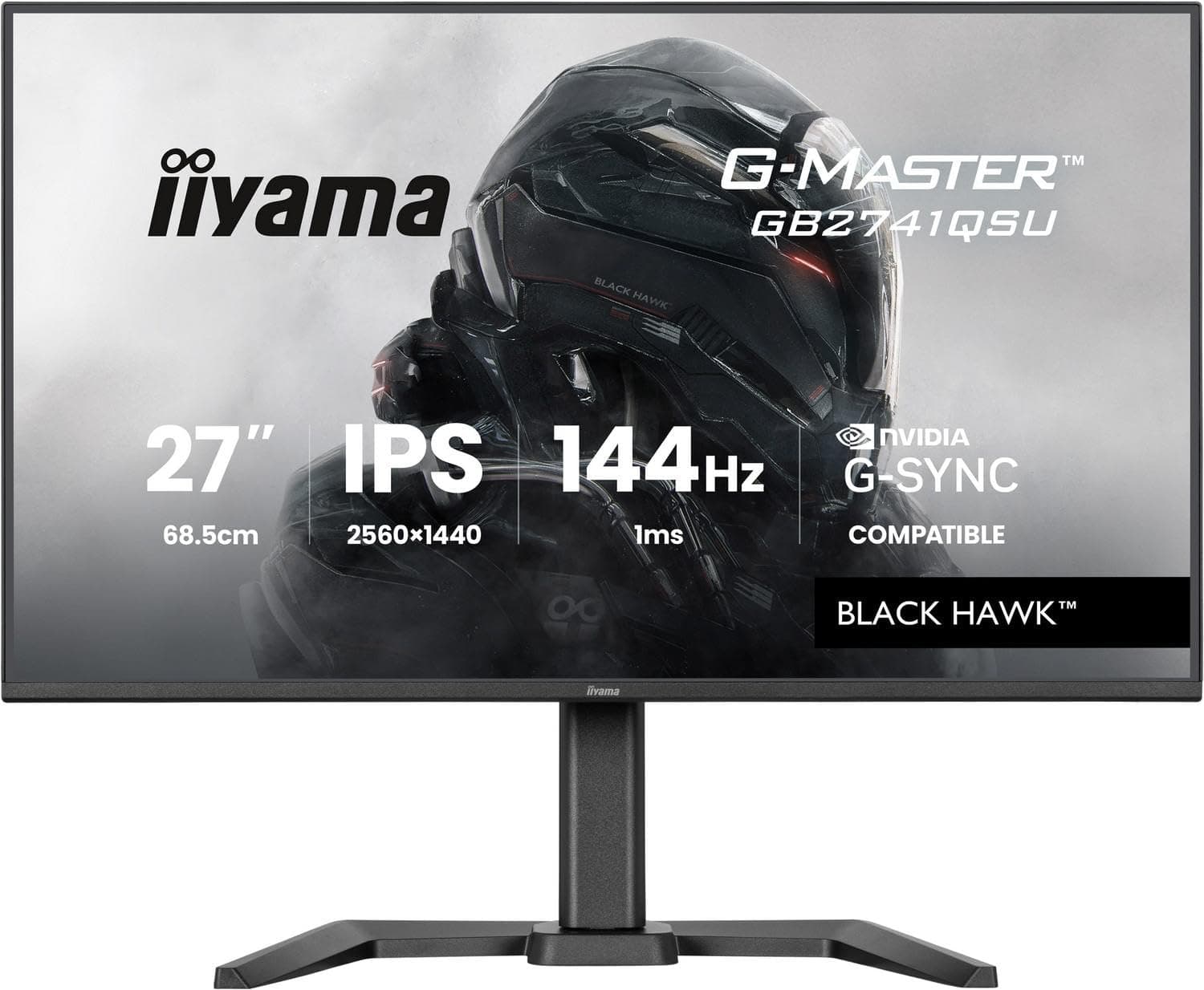iiyama Ecran G-Master Black Hawk, GB2741QSU-B1 IPS, Adaptive Sync, QHD@144Hz, 1ms, 350cd, HP, HDMI/DP/USB HUB, réglable en Hauteur, Black Tuner, G-Sync Compatible