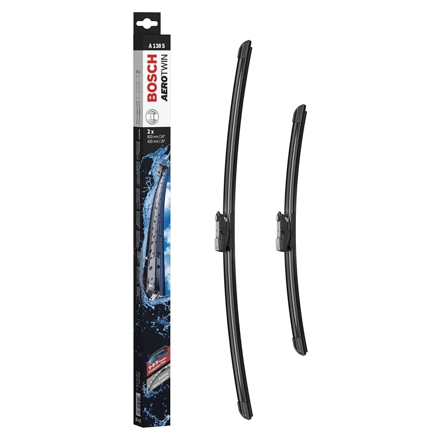 Bosch Aerotwin A138 S Front-Scheibenwischer - Set mit 2 Ersatz-Scheibenwischern und vormontiertem Adapter - 2 Wischblätter, 600 mm und 400 mm