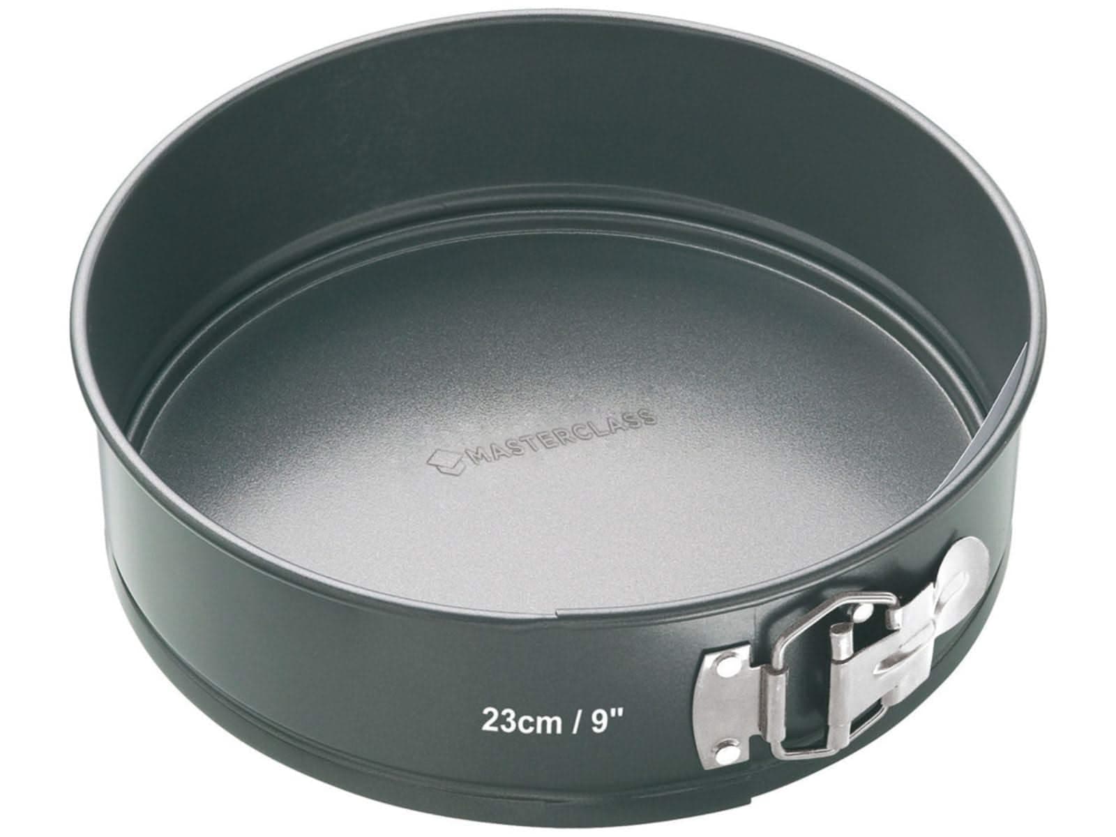 MasterClass Molde Antiadherente para Hornear sin PTFE, PFOA ni BPA, robusto de acero al carbono de 1 mm de grosor, base suelta con forma de muelle, redondo de 23 cm (9"), con funda