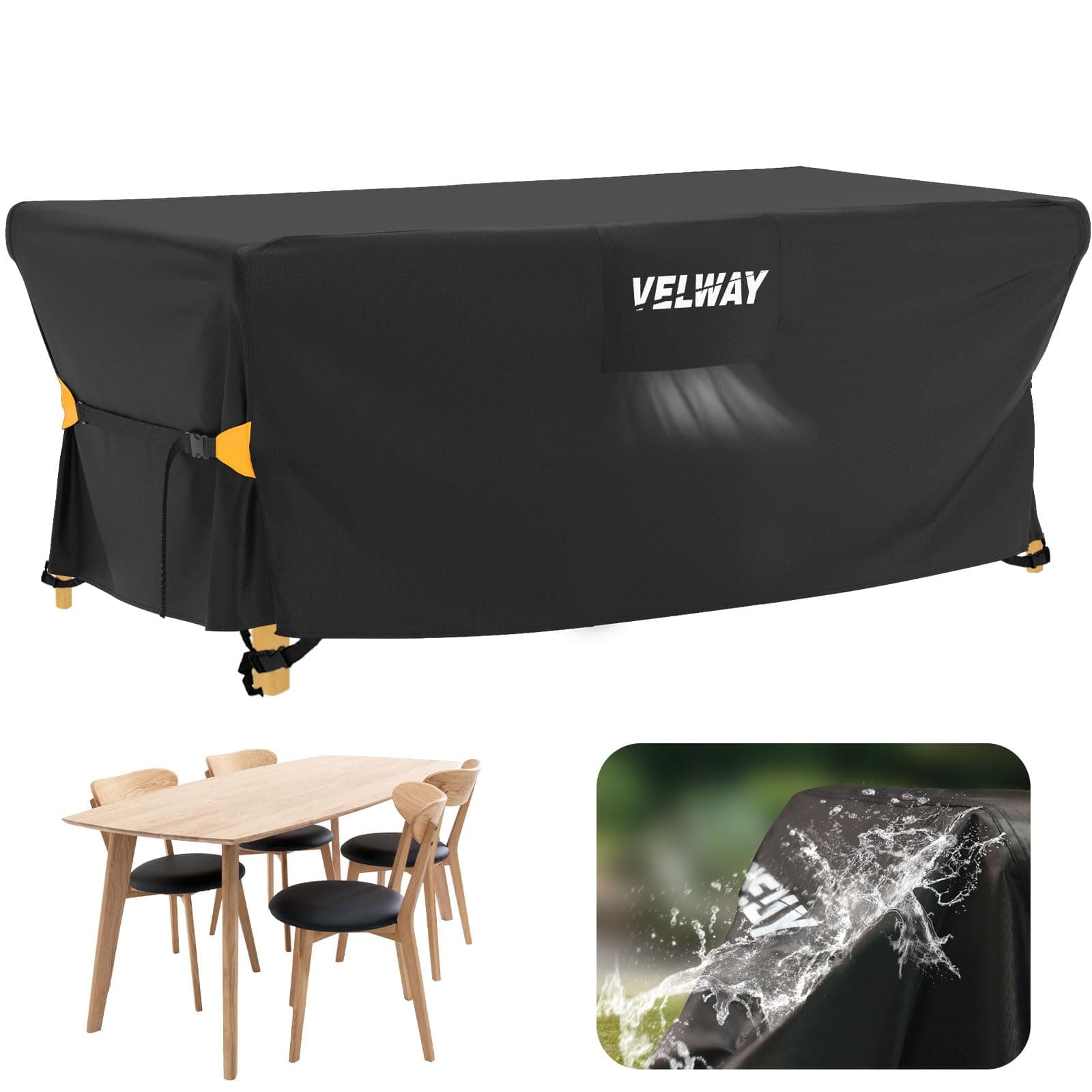 Velway Coperture per Mobili da Giardino Impermeabile: Copertura Tavolo Giardino Esterno con sfiato d'Aria Antivento Telo Copri Tavolo Arredo Rettangolare (Nero 170x95x74cm)