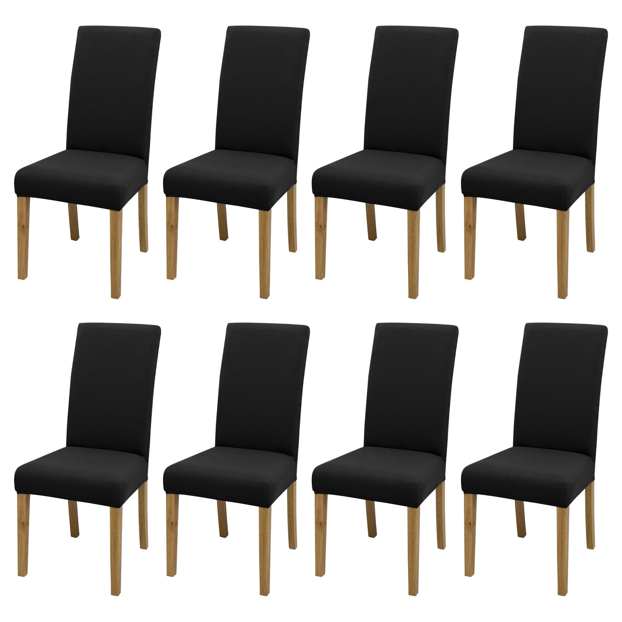 SUKAIKEQA Fundas elásticas universales para sillas (Juego de 4/6/8 Piezas con Respaldo) para salón, Cocina, Oficina, Comedor, Fundas para sillas de Fiesta, Lavables y extraíbles. (8, Negro)