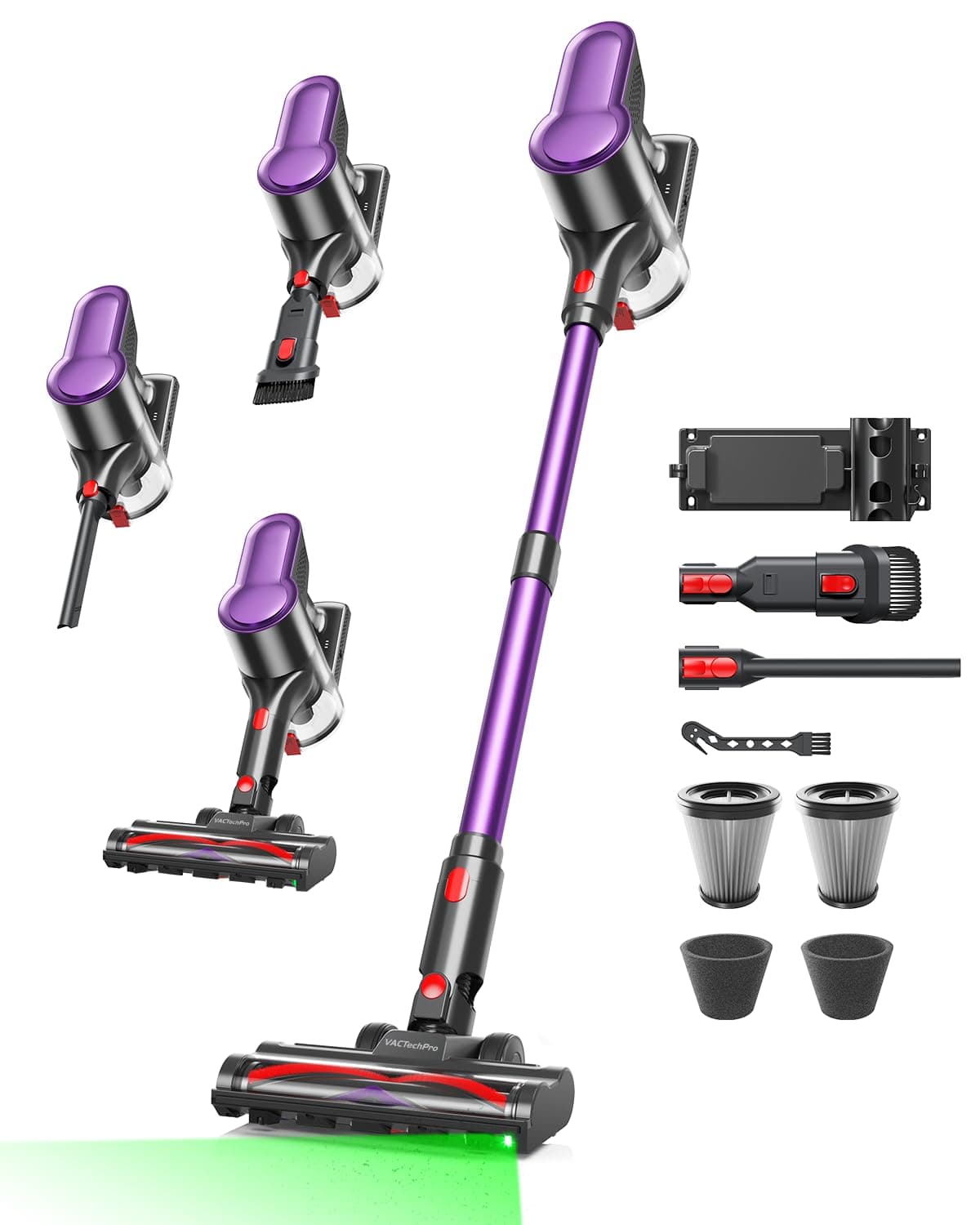 450W/45Min/45KPA Aspirapolvere Senza Fili, Scopa Elettrica Senza Fili | Aspirapolvere con Sistema di Filtraggio a 8 Strati, Aspirapolvere Senza Fili Potente per Pavimenti/Tappeti, Viola