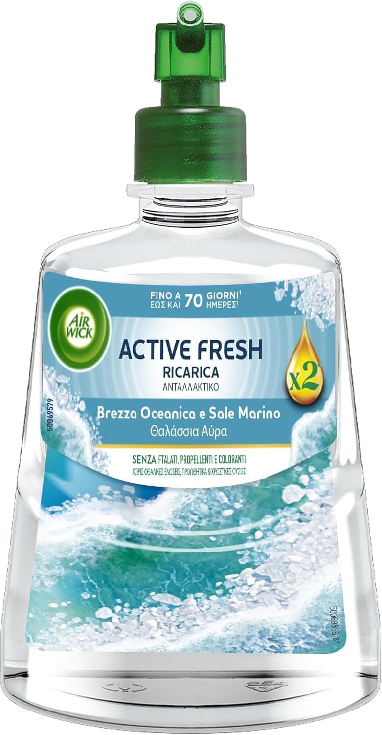 Air Wick Active FreshDeodorante per Ambienti, Ricarica per Diffusore Spray Automatico, Brezza Oceanica e Sale Marino, 228 ml (Confezione da 1)